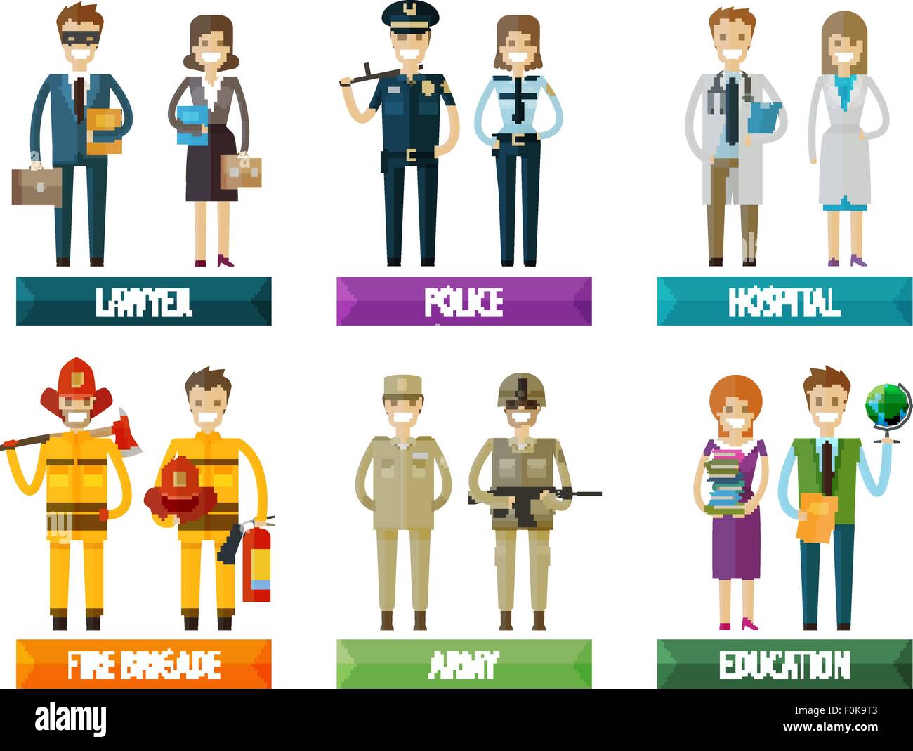 Les gens logo vector modèle. la police, service de lutte contre les incendies, de l'hôpital et soldat, avocat, icônes de l'éducation Illustration de Vecteur