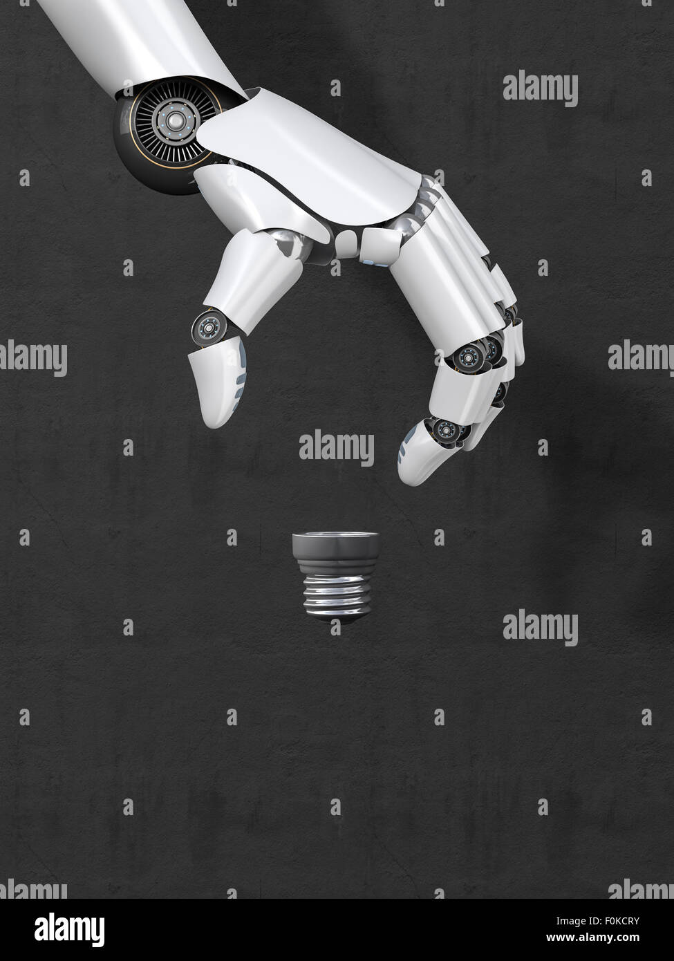 La main du robot formant le contour de l'ampoule, un rendu 3D Banque D'Images