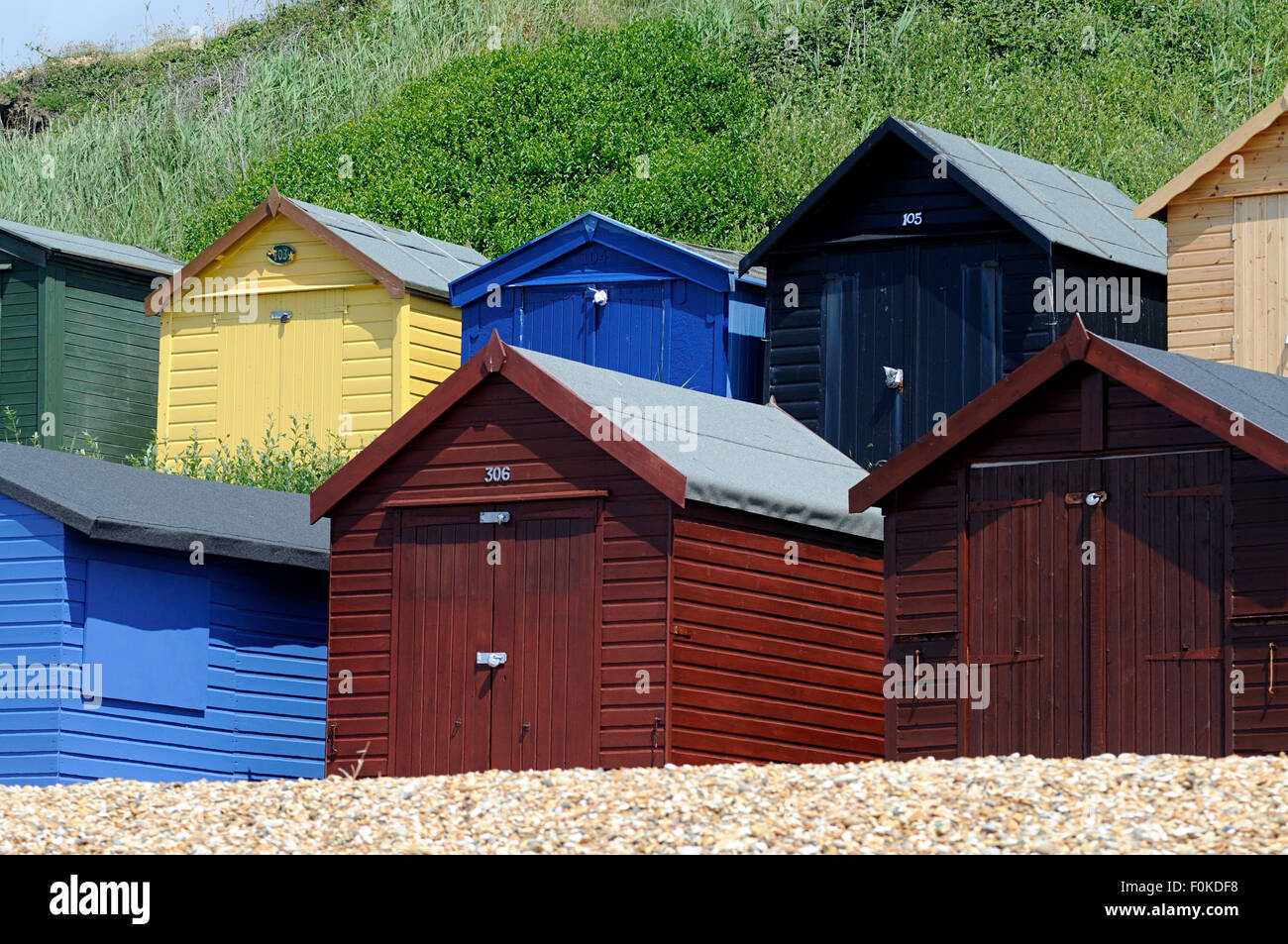Cabines de plage en southengland coast UK Angleterre europe Banque D'Images