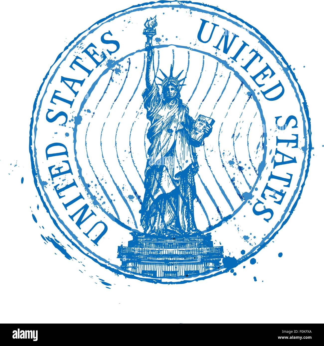 USA logo vector modèle. Timbre minable ou United States, statue de la liberté d'icônes Illustration de Vecteur
