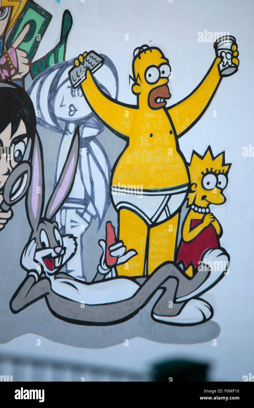 Graffity/ Street Art : Homer Simpson, Bart Simpson, Berlin. Banque D'Images