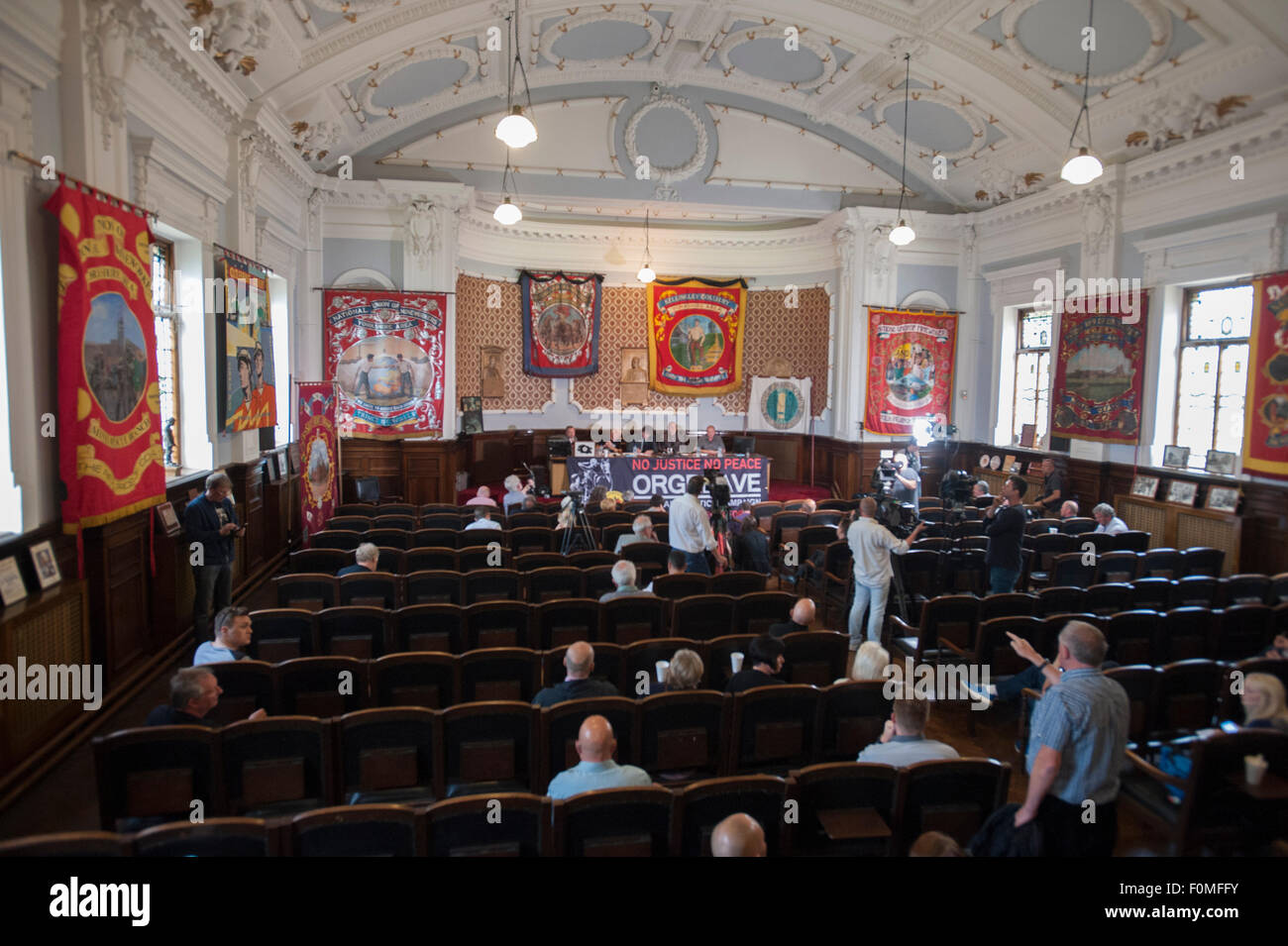 Conférence de presse tenue au siège de la NUM dans Barnsley après le GIEC annonce qu'il y aurait pas d'enquête publique Banque D'Images