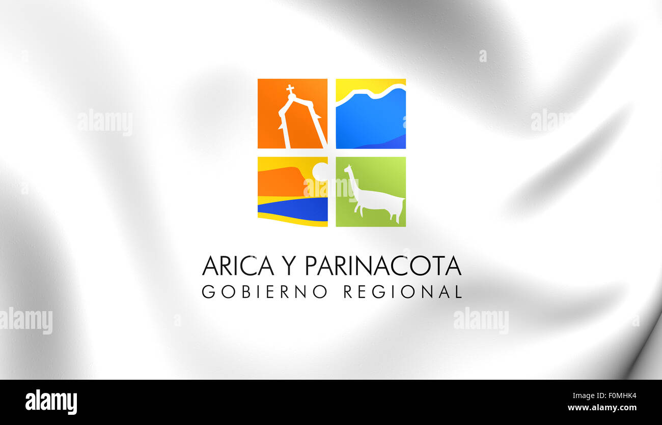 3D Drapeau de la région d'Arica et Parinacota, au Chili. Close Up. Banque D'Images