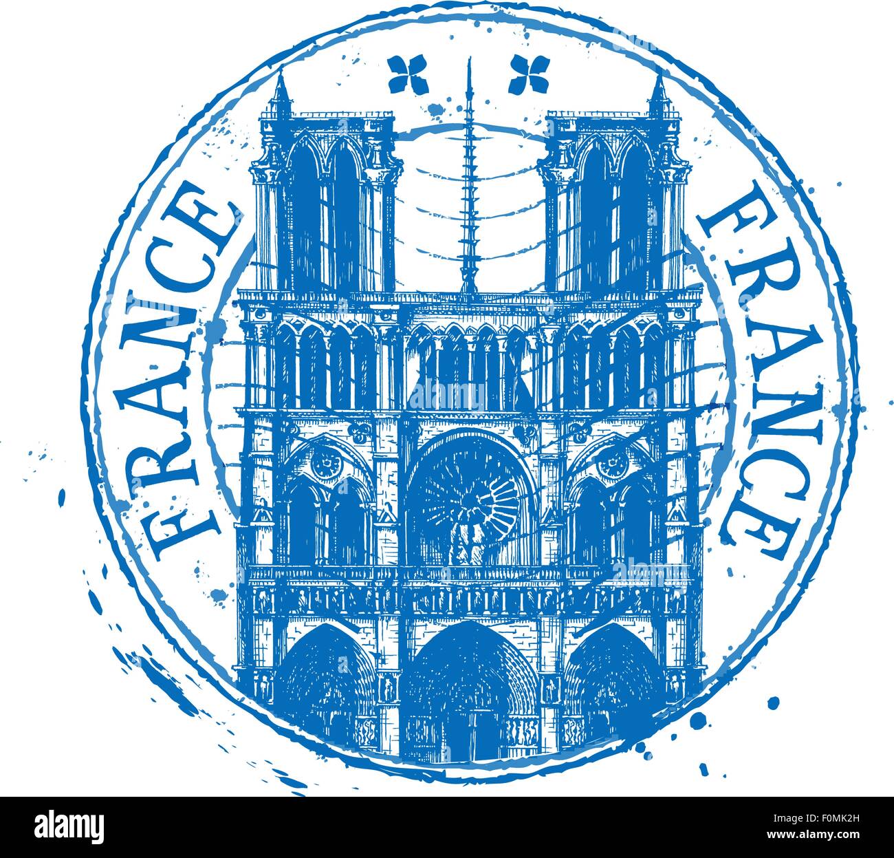 France logo vector modèle. Timbre minable ou l'icône de Notre-Dame de Paris Illustration de Vecteur
