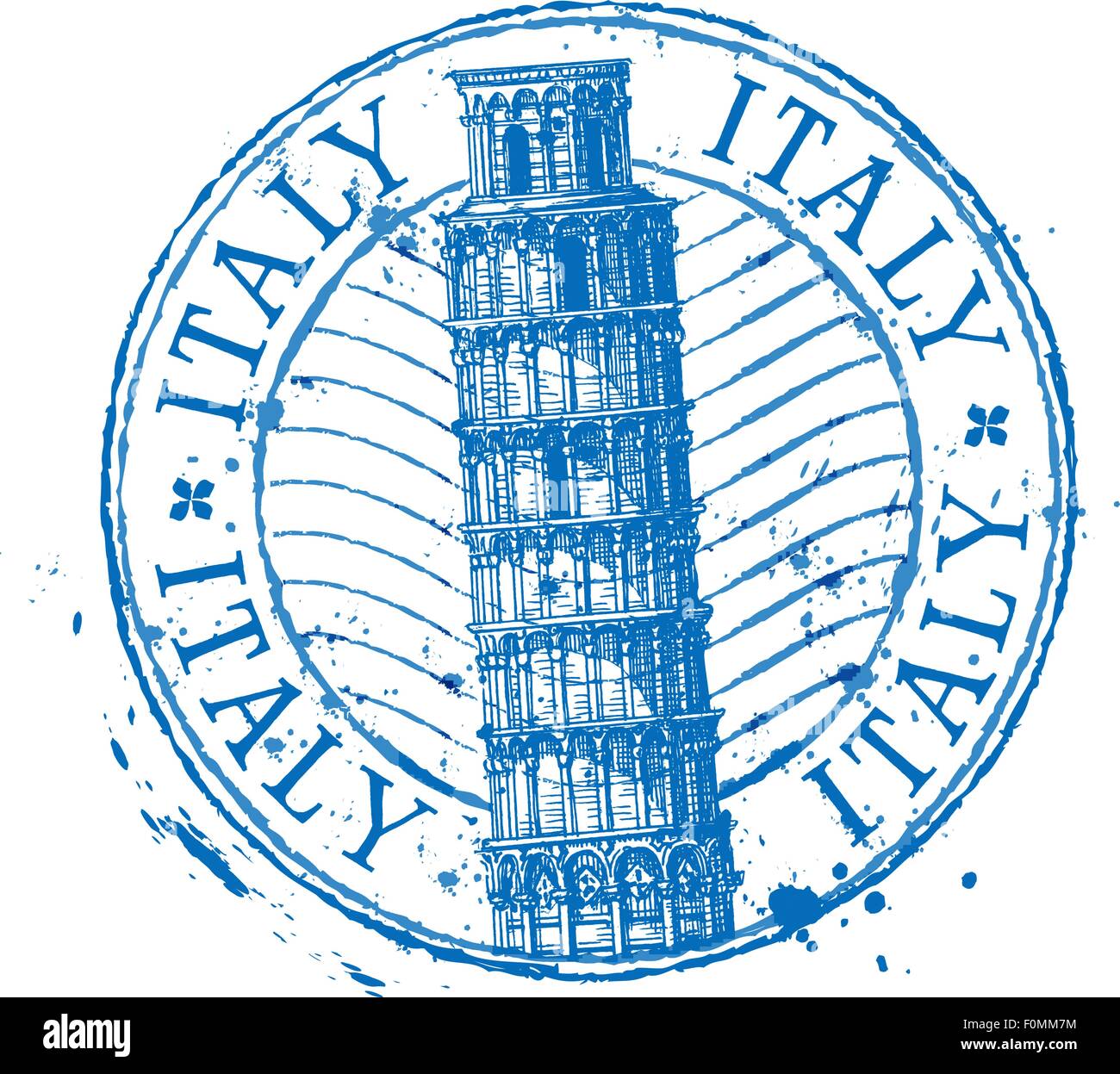 Italie logo vector modèle. Timbre minable ou l'icône de la tour penchée de Pise Illustration de Vecteur