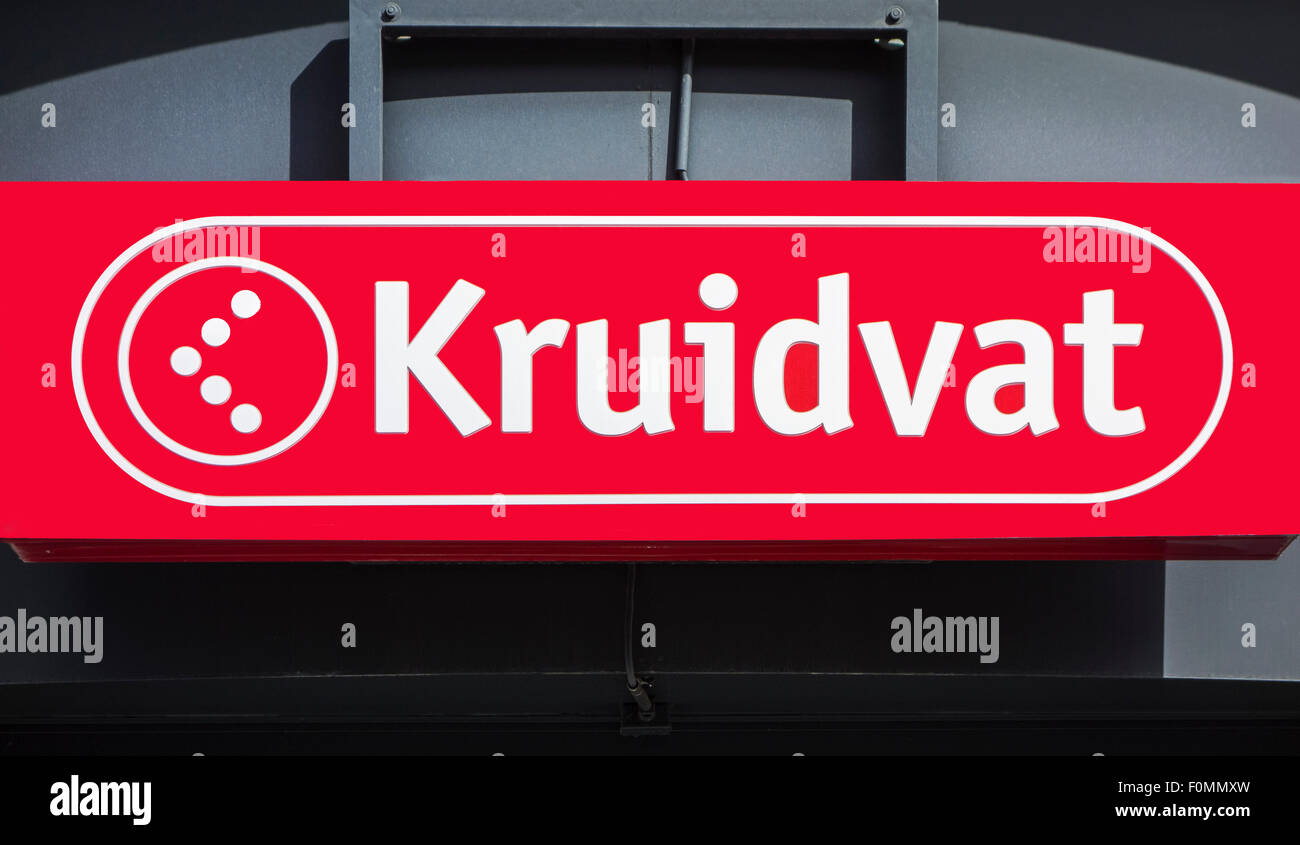 Signer avec le logo du néerlandais de détail, Kruidvat, pharmacie et chaîne spécialisée dans les domaines de la santé et des produits de beauté Banque D'Images