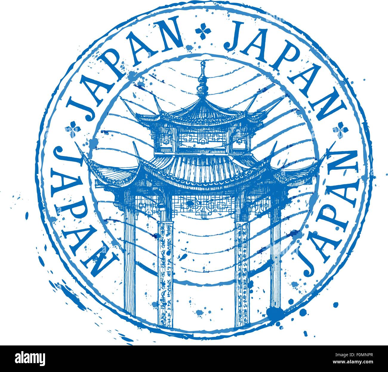 Le Japon logo vector modèle. temple dessiné dans un style croquis simple Illustration de Vecteur