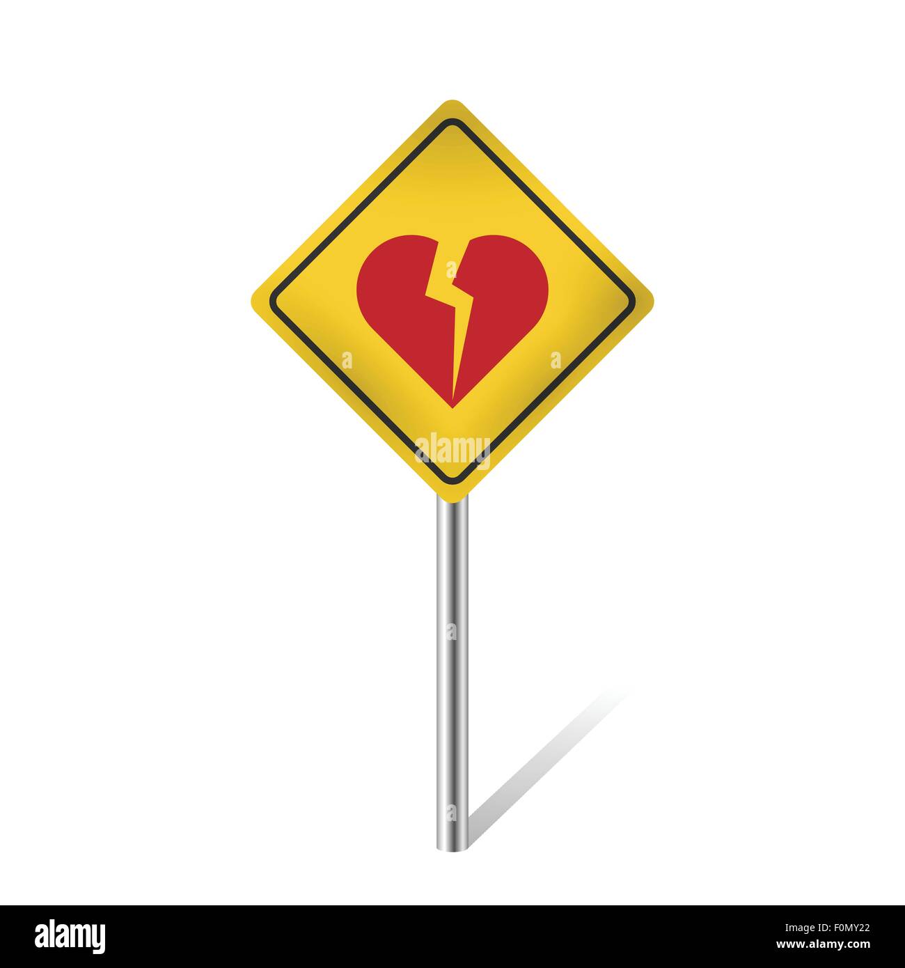 Cœur brisé de panneau de signalisation d'avertissement d'illustration vectorielle isolés Illustration de Vecteur