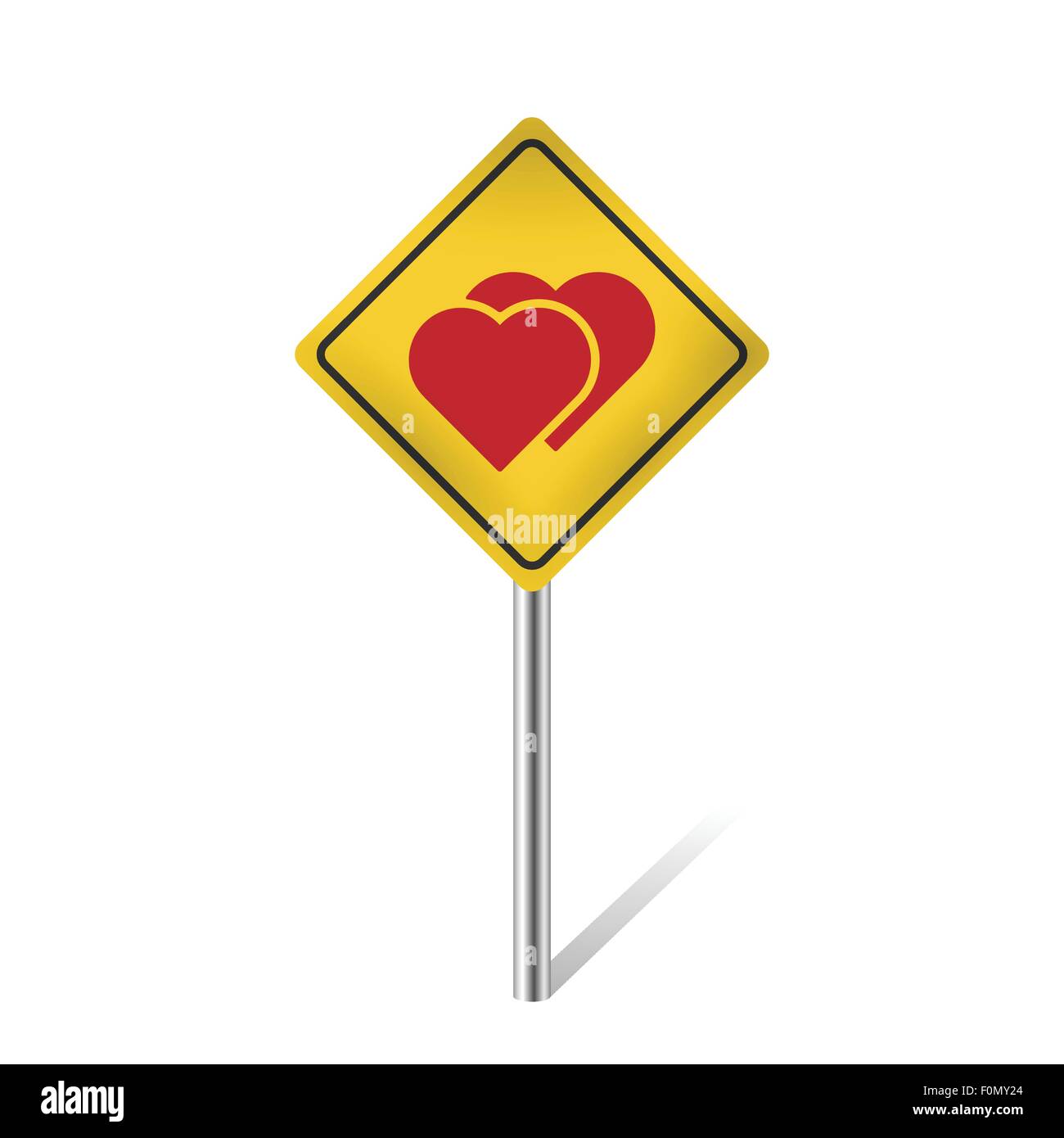 Deux coeurs l'amour symbole sur le panneau de signalisation d'avertissement vector illustration Illustration de Vecteur