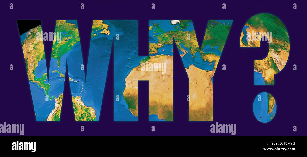 Illustration de la parole pourquoi avec une carte du monde en arrière-plan Banque D'Images