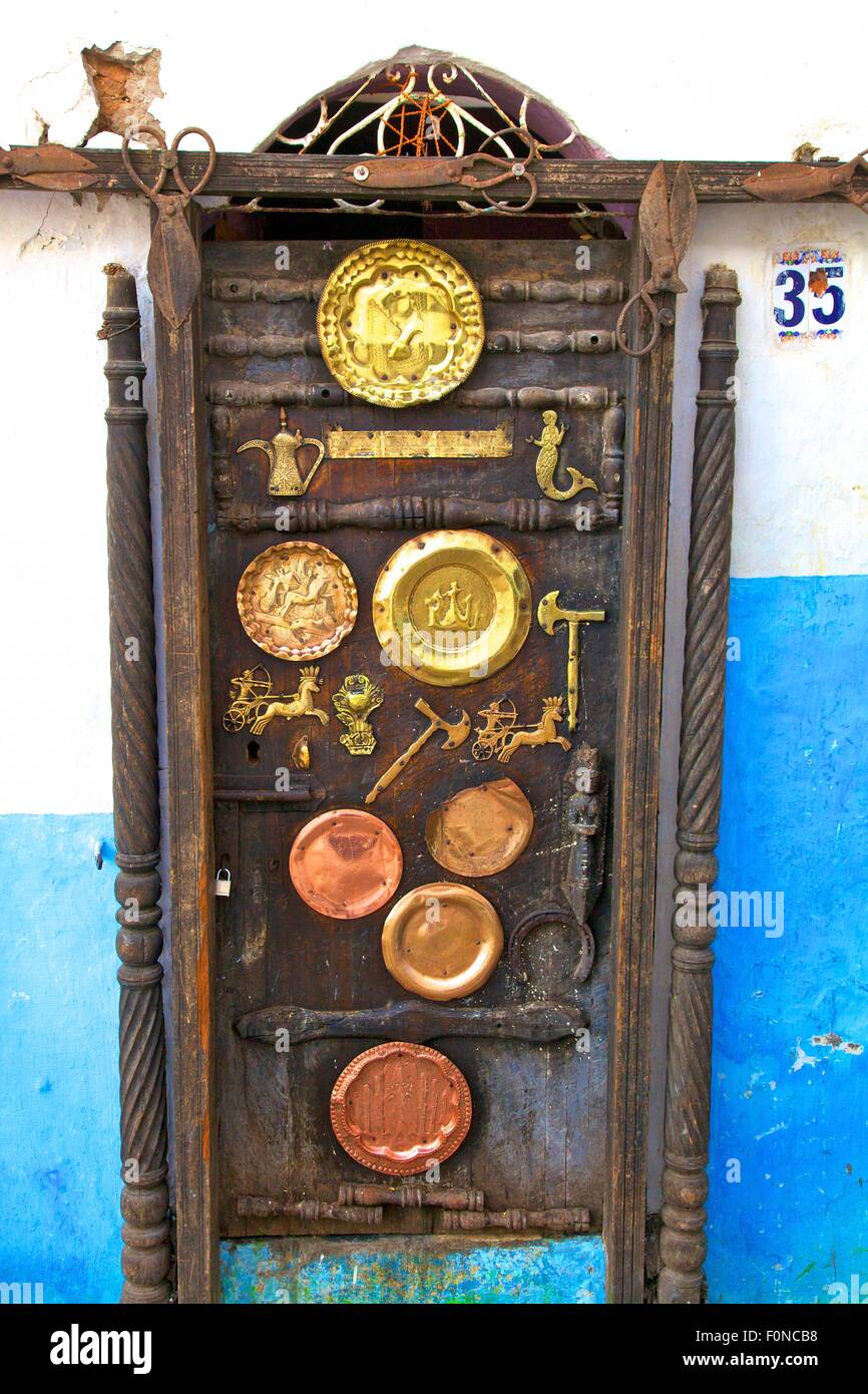 Très décoratif porte marocaine, Rabat, Maroc, Afrique du Nord Banque D'Images