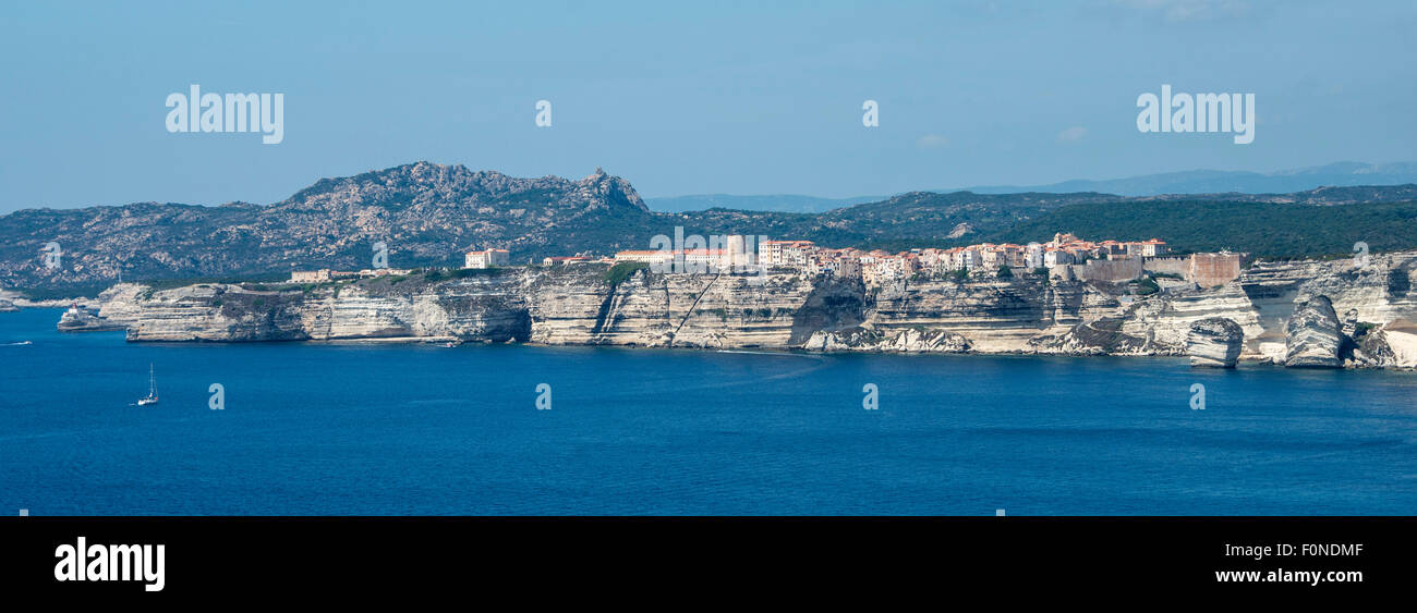 Côte escarpée, falaises de craie, Bonifacio, Corse, France Banque D'Images