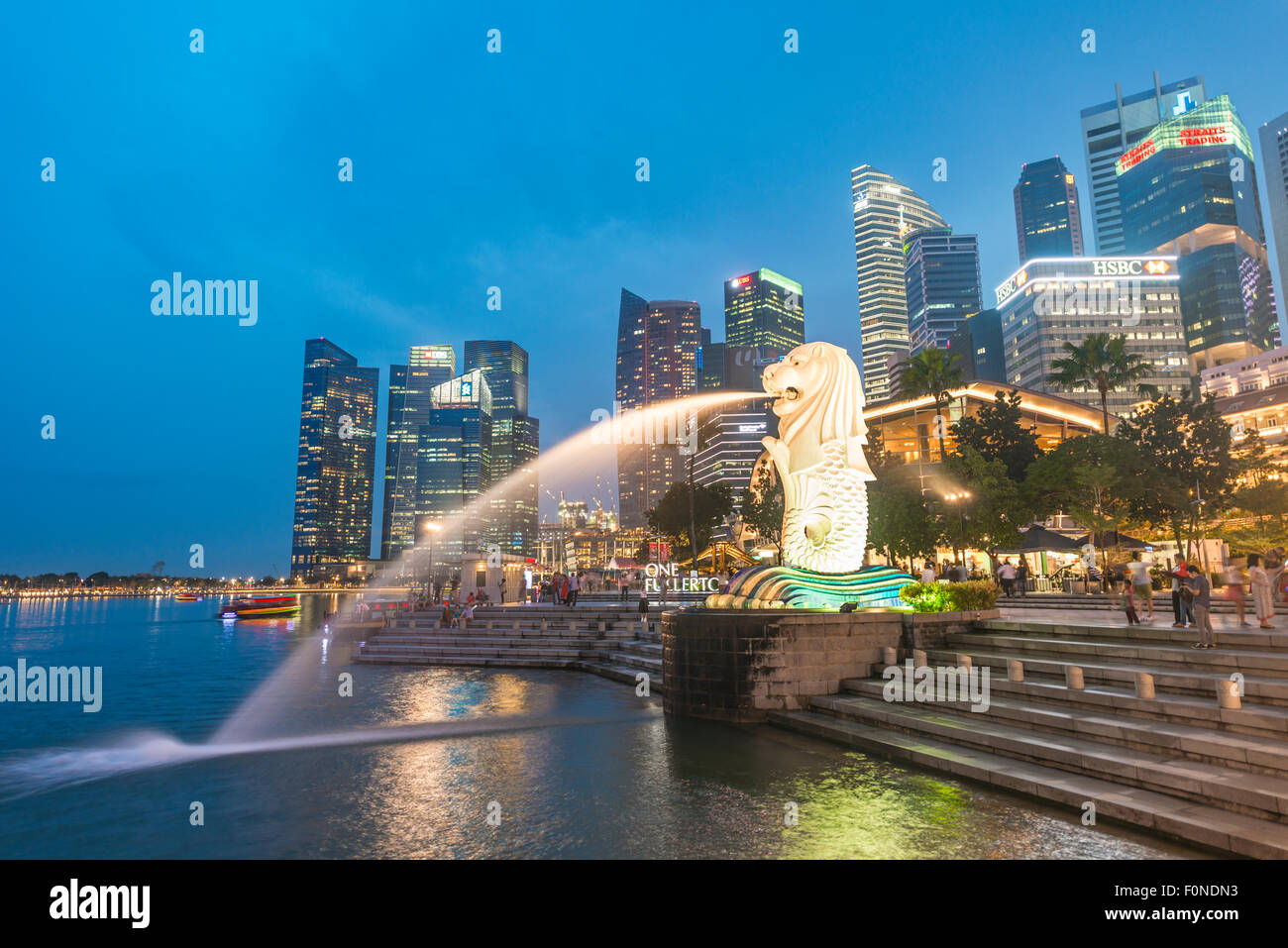 Le Merlion, symbole de la ville de Singapour, centre-ville ville, centre financier, Finances, District de la rivière de Singapour Banque D'Images
