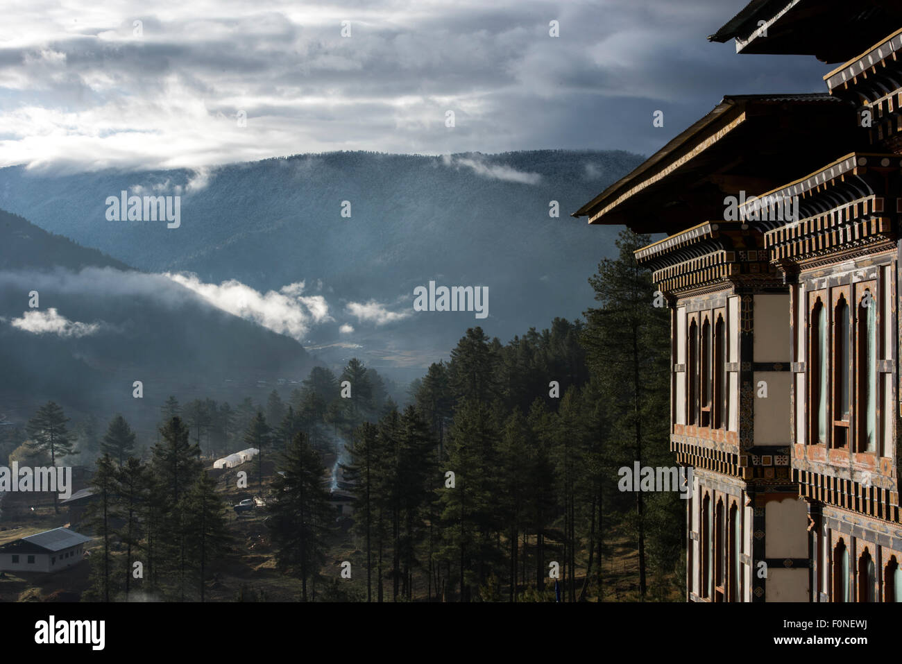 Maisons de ferme de la vallée de Phobjikha Bhoutan Banque D'Images