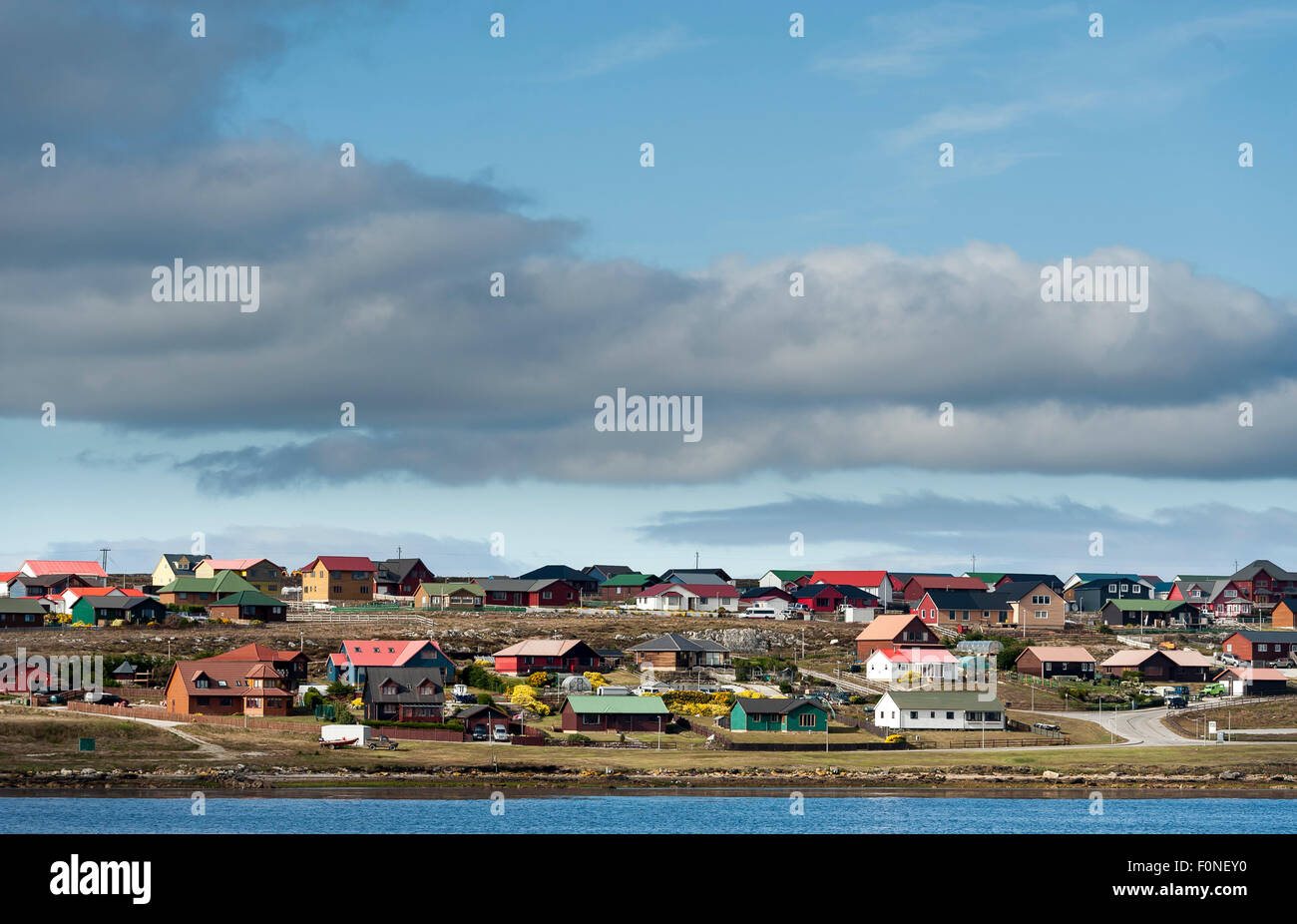 Avis de Stanley ou Port Stanley, capitale des Malouines UK Banque D'Images