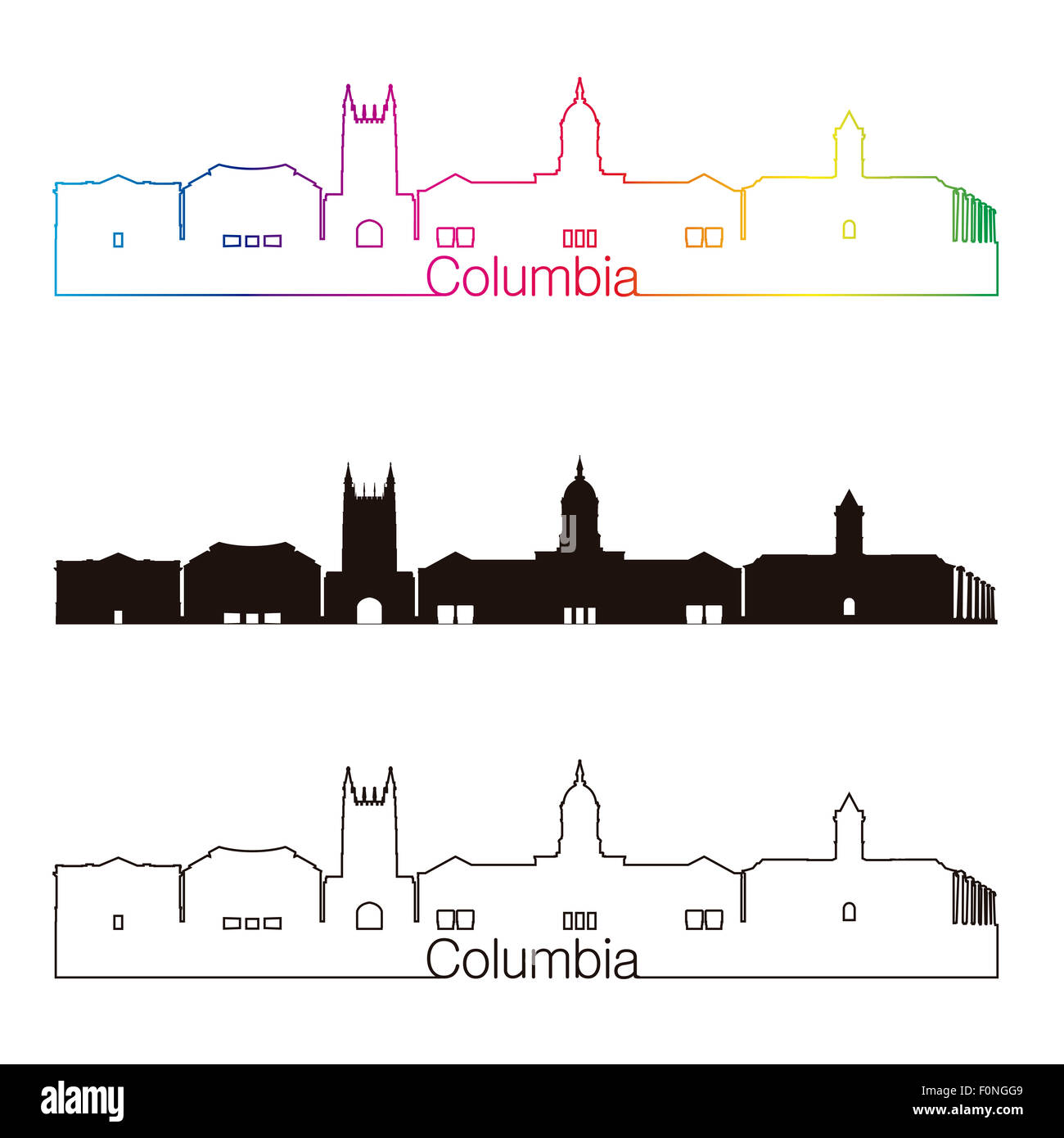 Colombie-britannique skyline style linéaire avec rainbow en fichier vectoriel éditable Banque D'Images