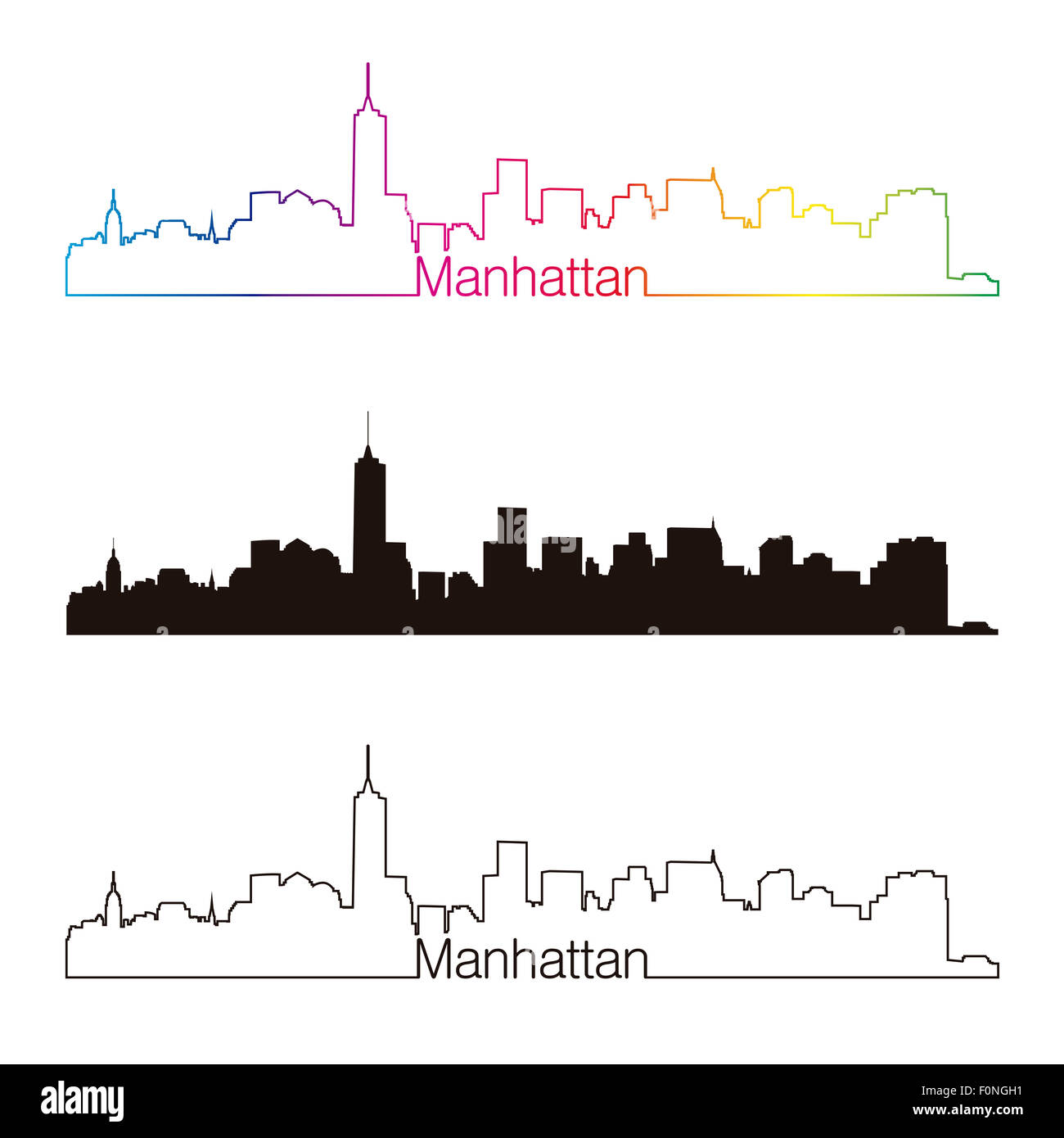 Manhattan skyline style linéaire avec rainbow en fichier vectoriel éditable Banque D'Images