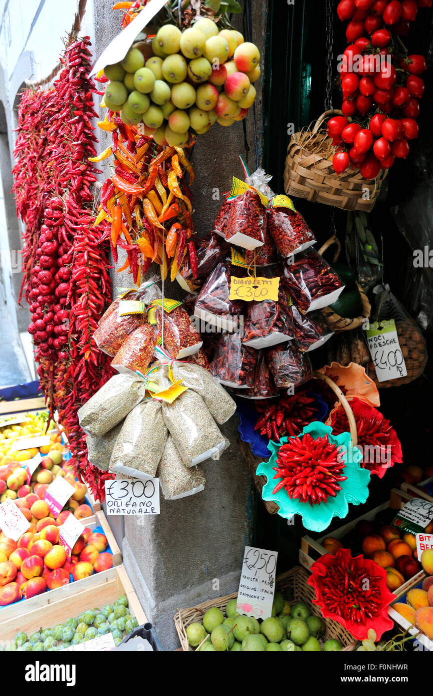 Des plats italiens traditionnels magasin,Côte d'Amalfi, Italie Banque D'Images