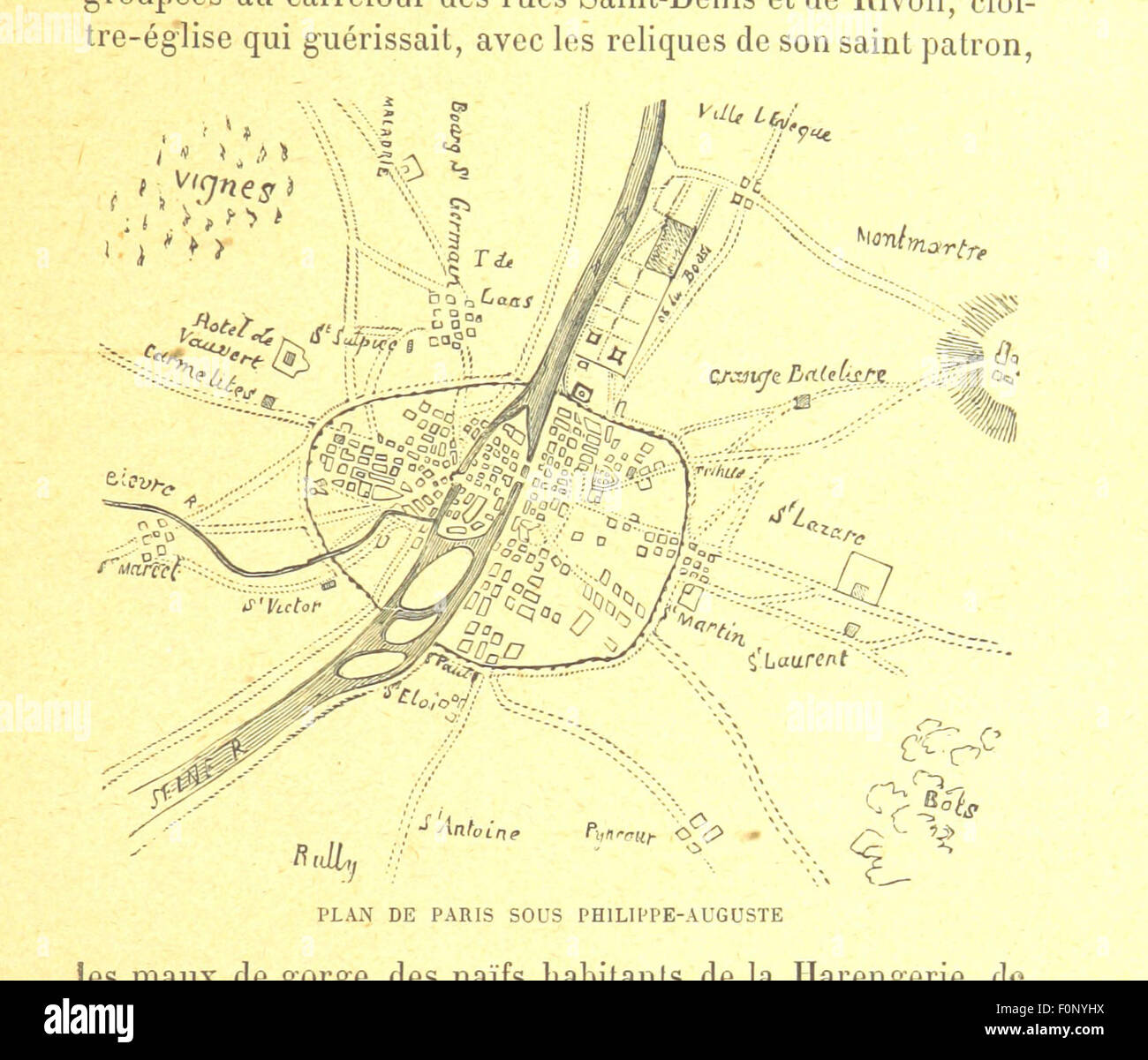 Cette image, tirée de la page 25 de 'la Cité à travers les âges', montre l'une des 64 illustrations de E. Coppin, qui montre le développement de la ville à travers différentes périodes historiques, en mettant l'accent sur l'évolution architecturale et les changements urbains. Banque D'Images