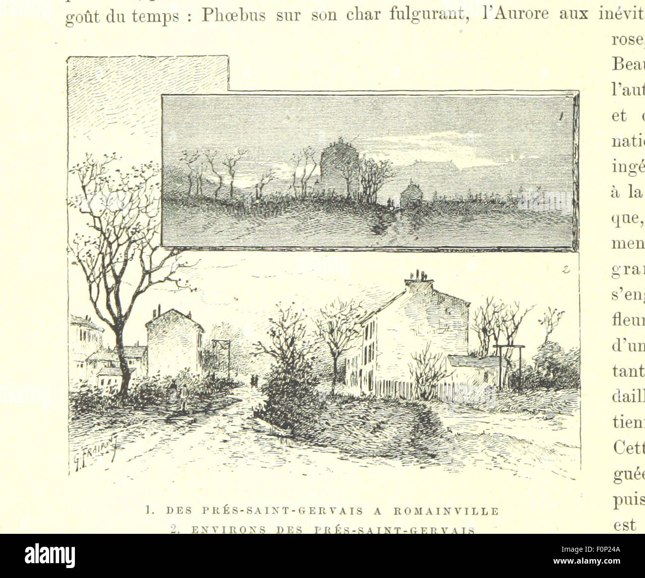 Une image de la page 122 de 'les environs de Paris', représentant un dessin de G. Fraipont des environs de Paris. Le livre comprend des dessins naturels et une carte, capturant la beauté scénique et la géographie de la campagne parisienne, offrant une vue détaillée du paysage autour de Paris au XIXe siècle. Banque D'Images