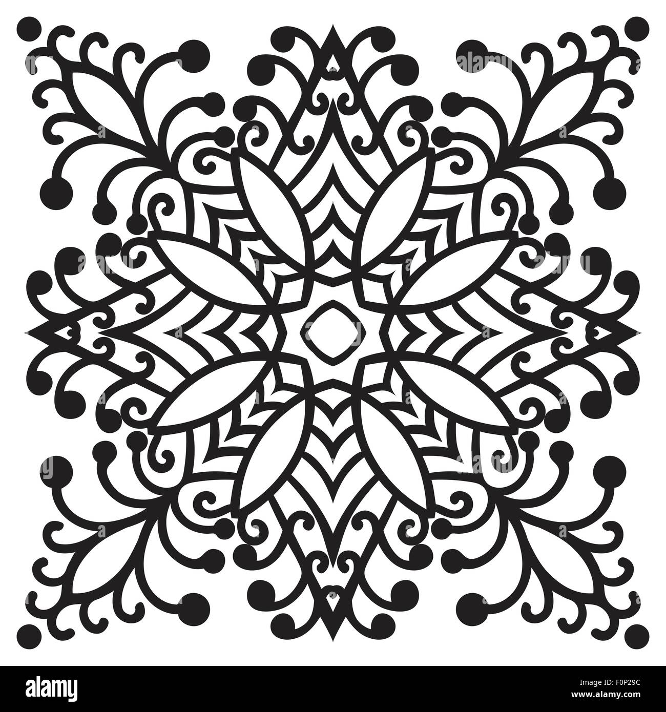 Dessin à la main zentangle élément. Majolique italienne Style : Noir et blanc. Mandala de fleurs. Vector illustration Illustration de Vecteur