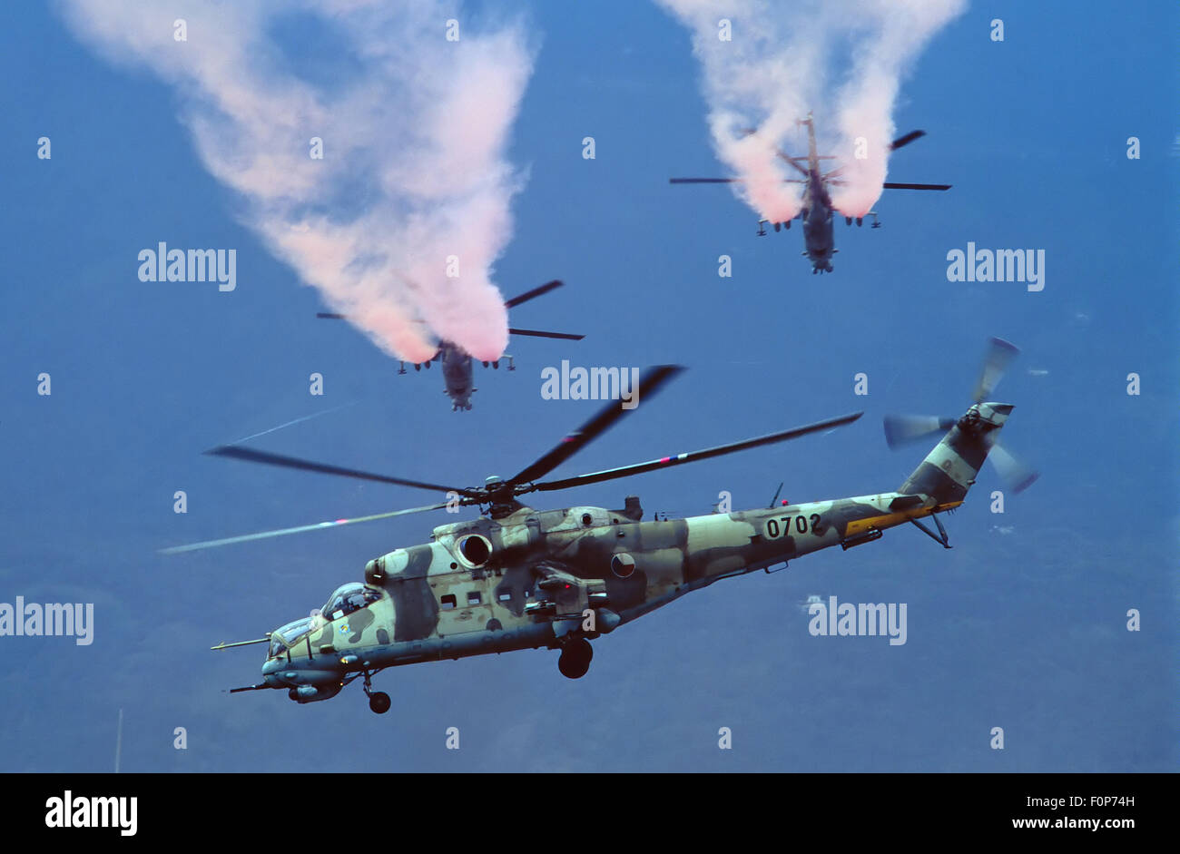 Construit soviétique MIL 24 hélicoptères de combat de l'aviation en République Tchèque Banque D'Images