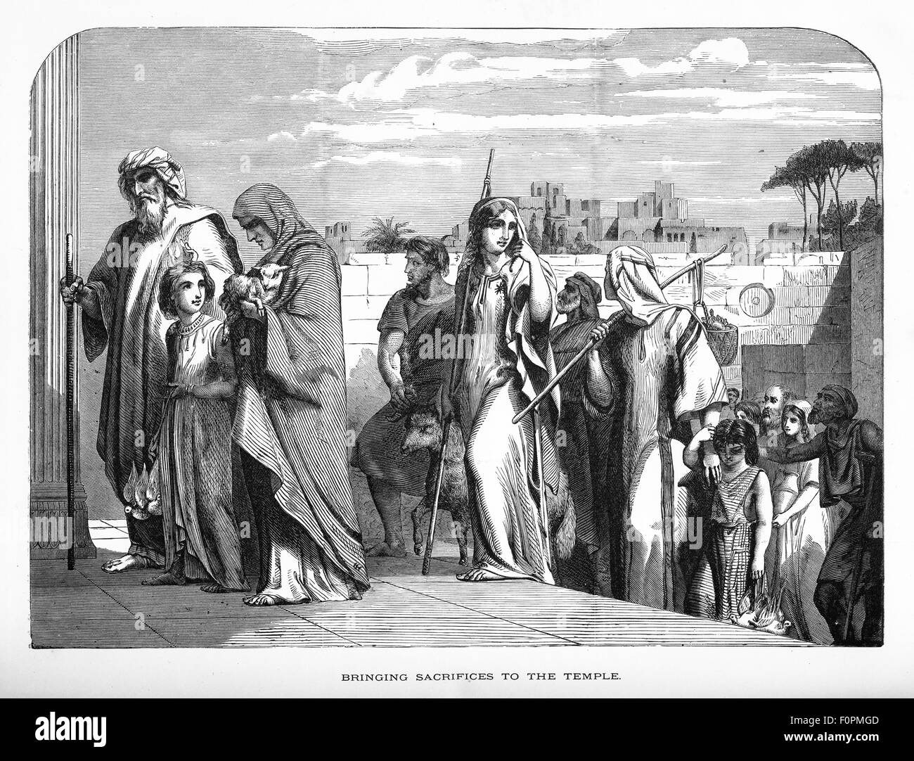 Réunissant des sacrifices au Temple de Salomon Gravure Banque D'Images