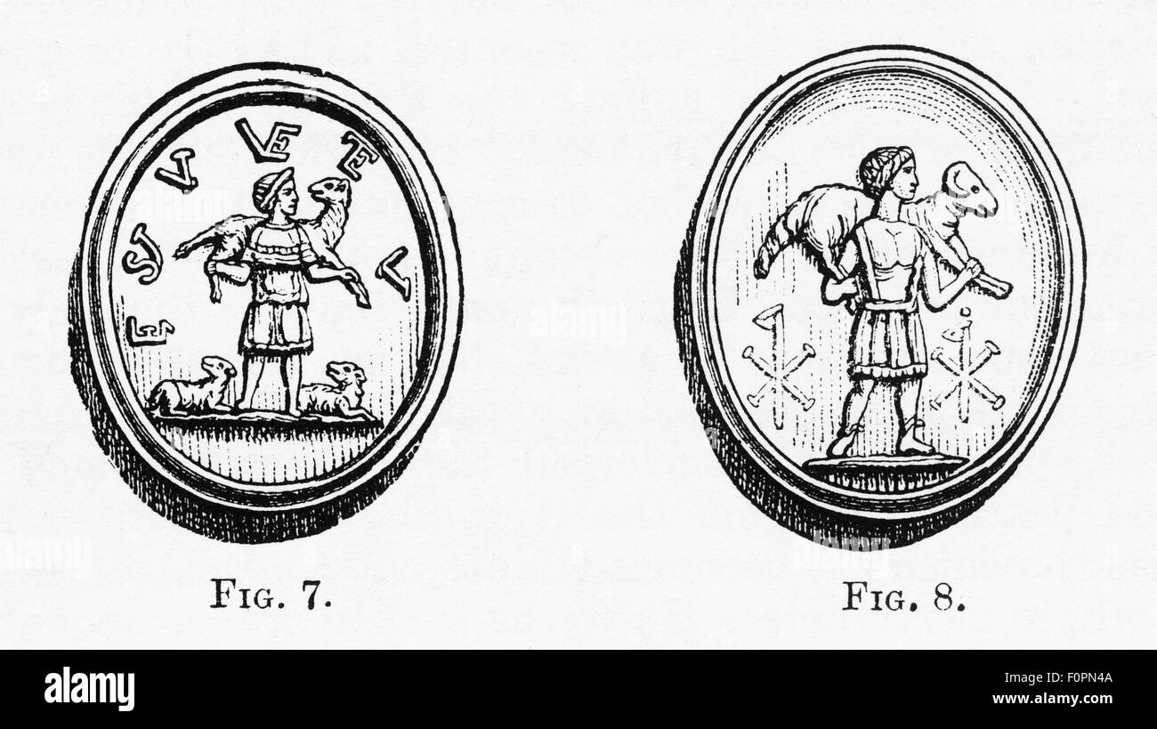 Le Christ comme le Bon Berger Gravure symbolique chrétienne Banque D'Images