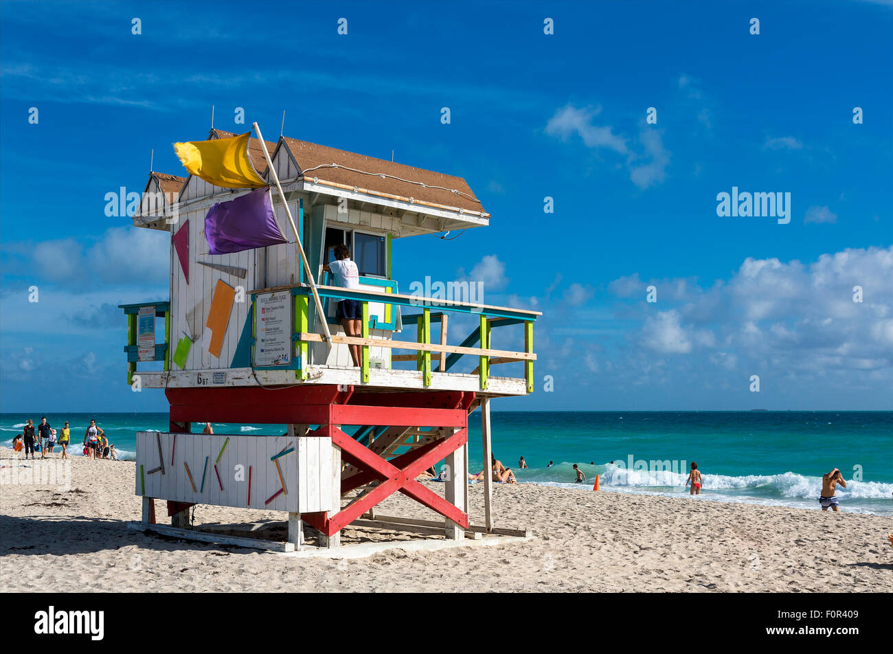 Lifeguard tower sur South Beach, Miami Banque D'Images