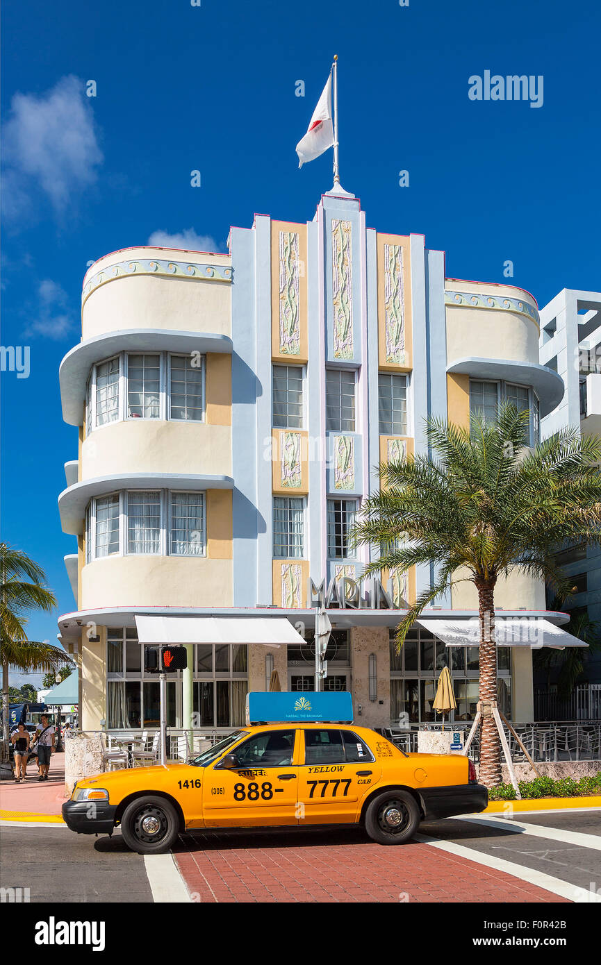 Miami, South Beach sur Collins Avenue, taxi Banque D'Images