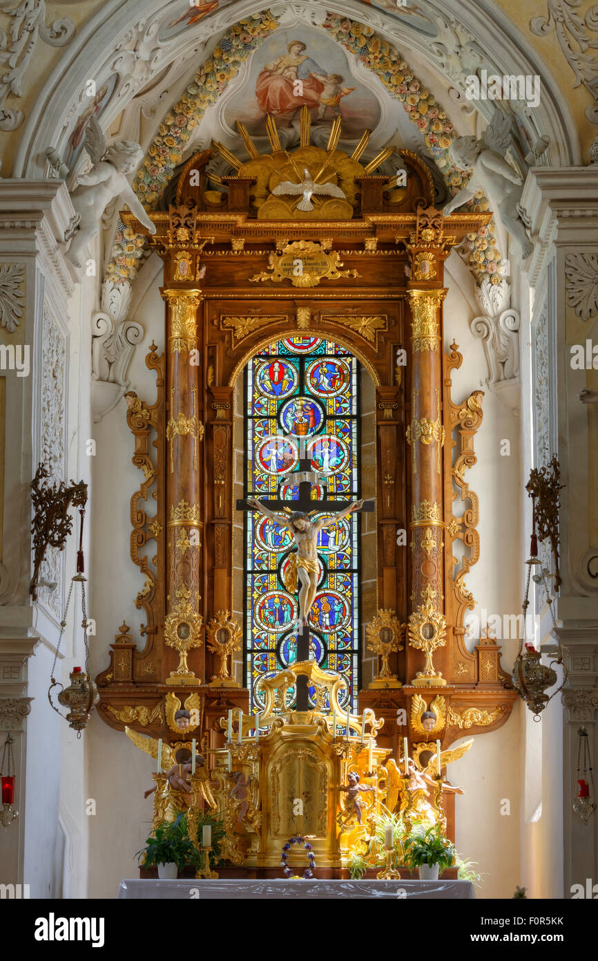 Margareten fenêtres et autel dans l'église collégiale, Stift Ardagger, Mostviertel, Basse Autriche, Autriche Banque D'Images