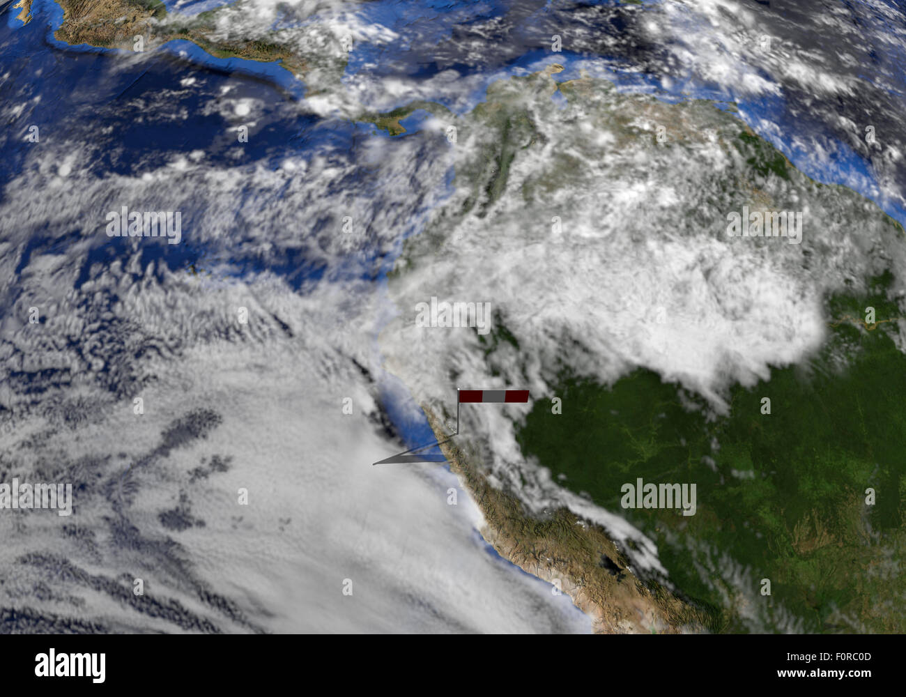 Drapeau Pérou sur perche sur terre globe illustration - éléments de cette image fournie par la NASA Banque D'Images