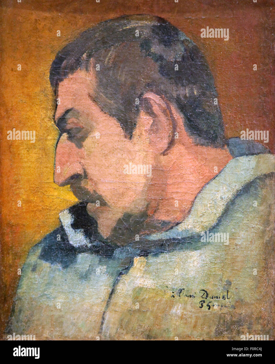 Self Portrait 1896 de Paul Gauguin 1848-1903 autoportrait, dédié à son ami Daniel. Banque D'Images