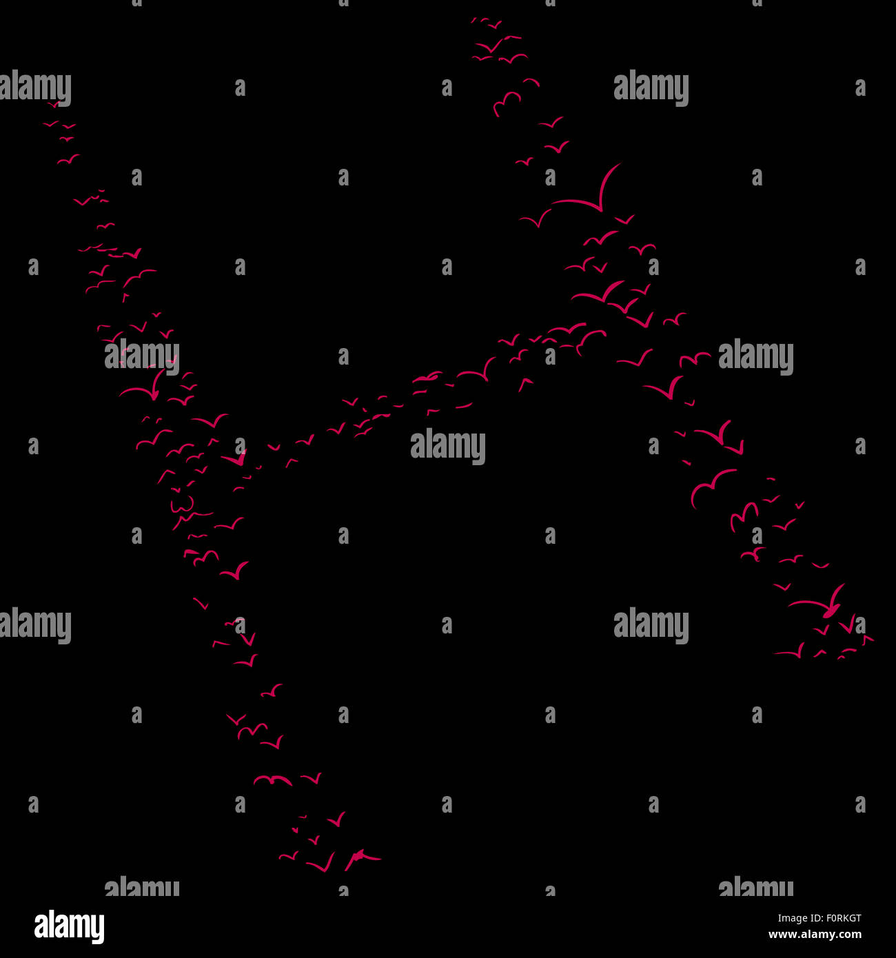 La Volée d'oiseaux dans la forme de la lettre h Banque D'Images