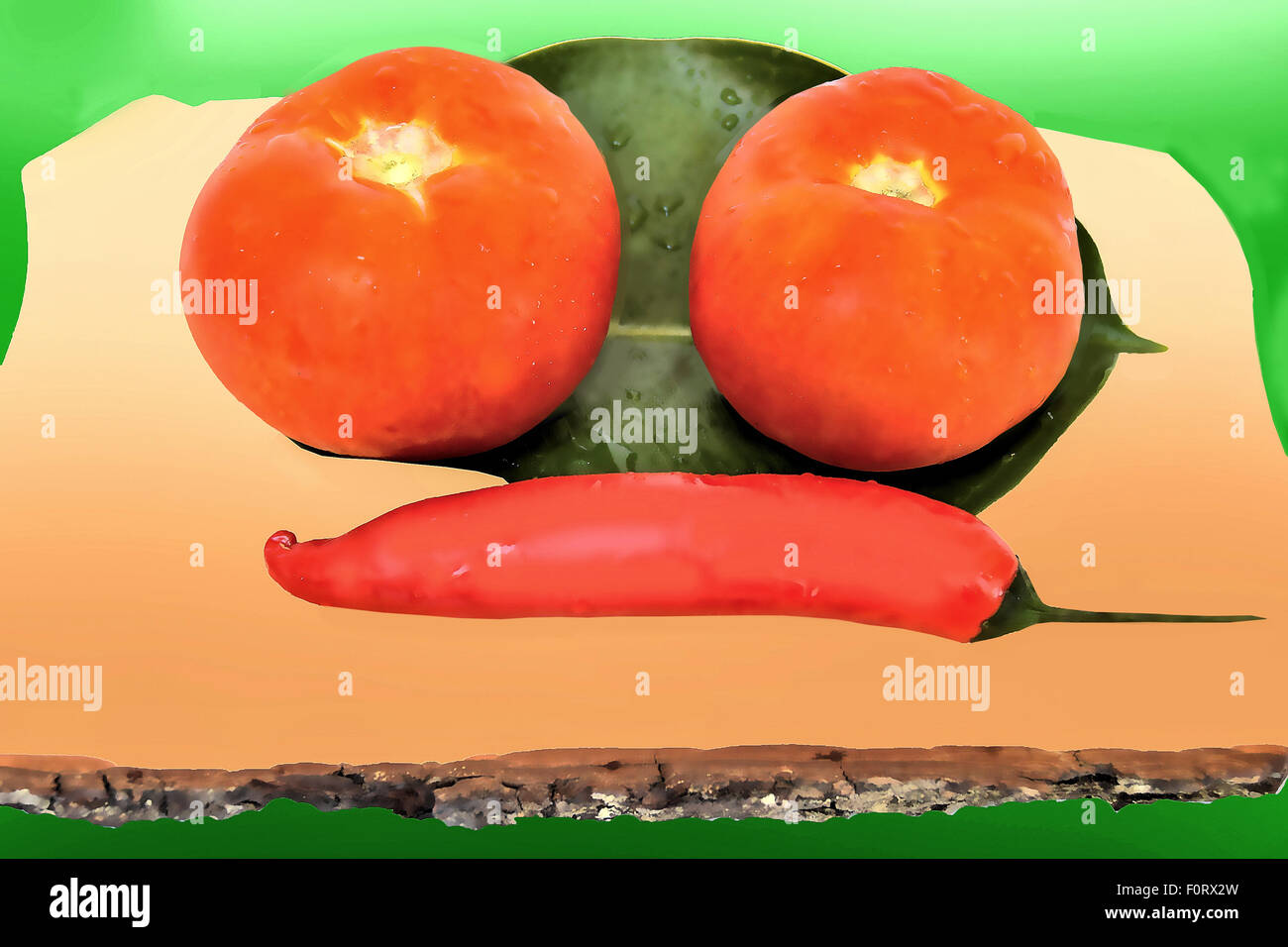 Les tomates sur une planche en bois Banque D'Images