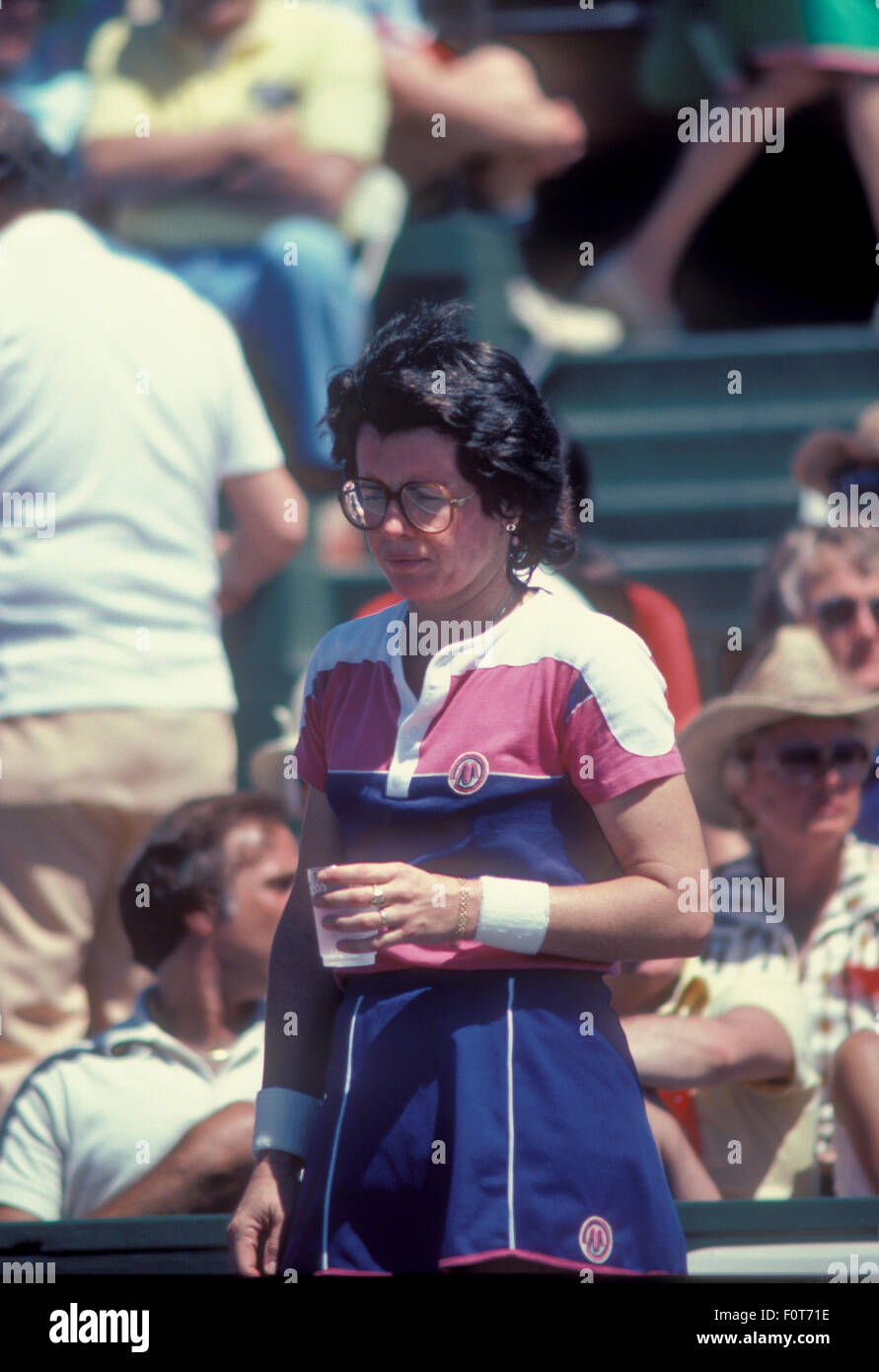 Billie Jean King à la Couronne au tournoi de tennis de Clairol La Costa Resort à Carlsbad, en Californie en avril 1980. Banque D'Images