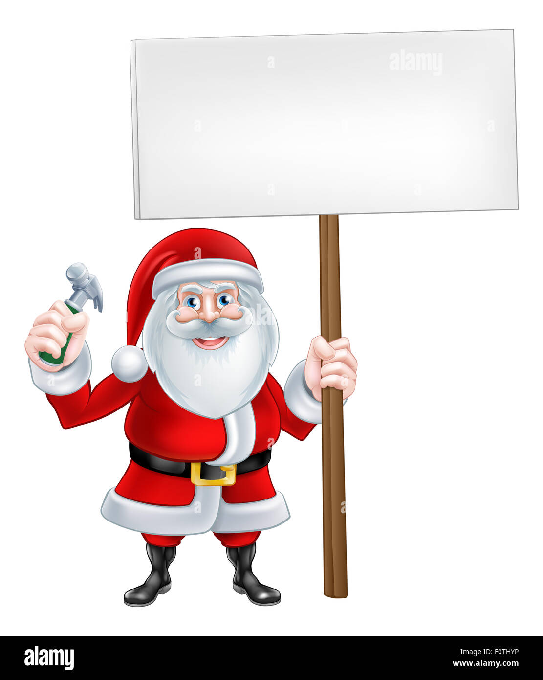 Un dessin animé de Noël illustration de Santa Claus holding hammer et signer Banque D'Images