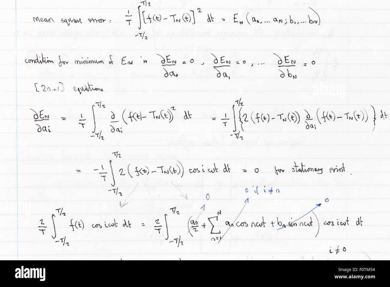 La page de main wriiten formules avec fonctions d'analyse de Fourier Banque D'Images