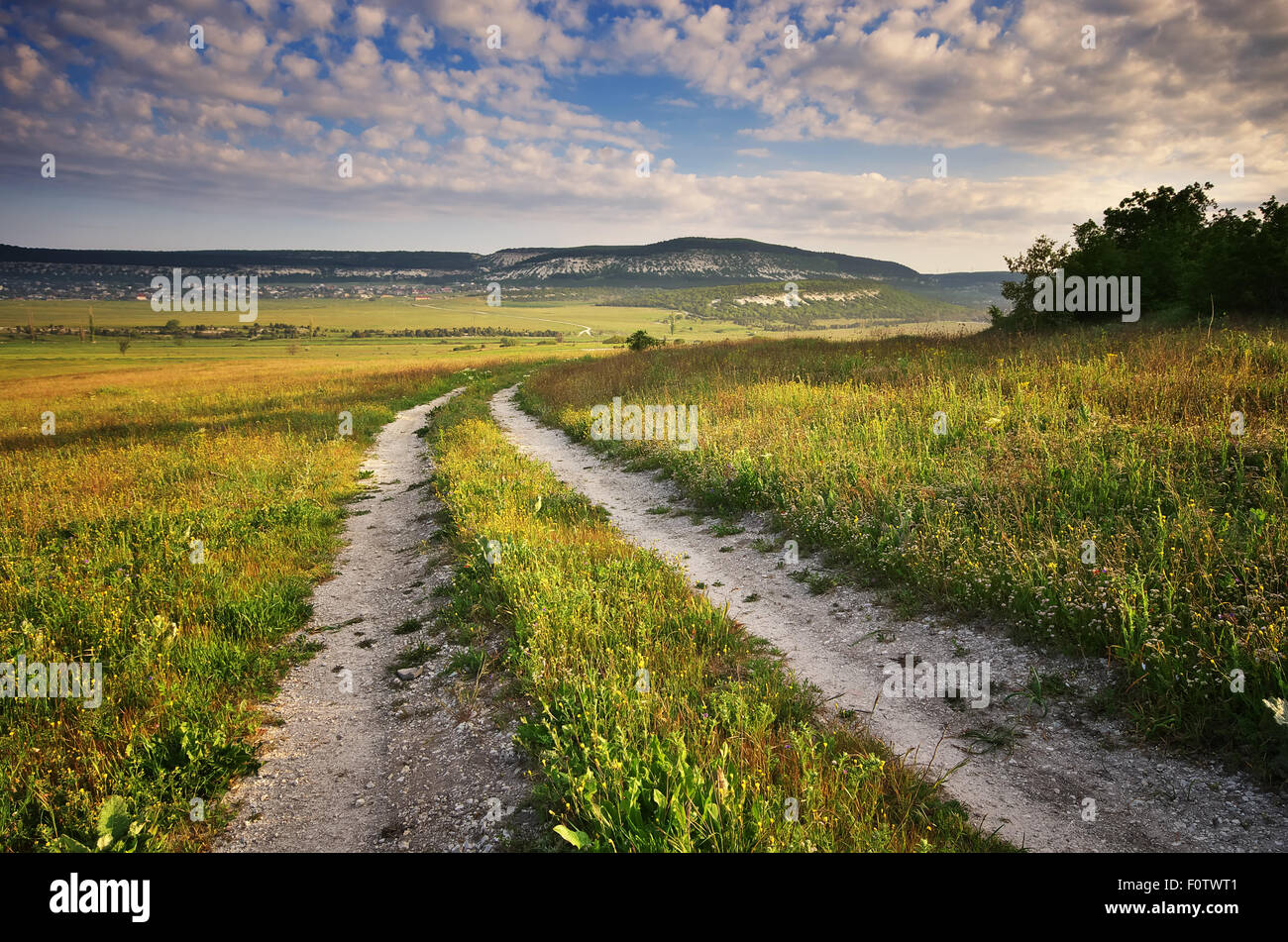 Route de campagne et montagne. Composition de la nature. Banque D'Images
