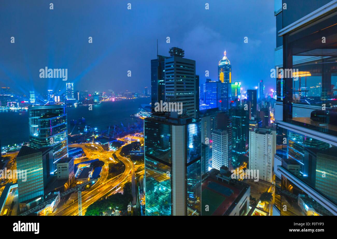Centre de Hong Kong financial district et le port de Victoria, Hong Kong, Chine Banque D'Images