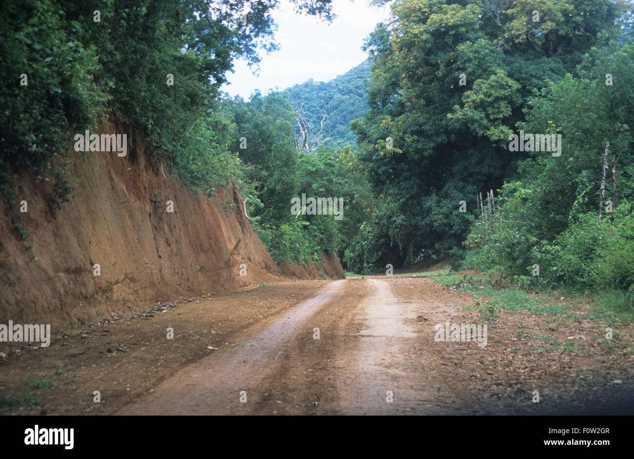 Maradokana road près de la capitale de Andoany ou Be Hell-Ville, Nosy Be Island, Région Diana, Madagascar, océan Indien Banque D'Images