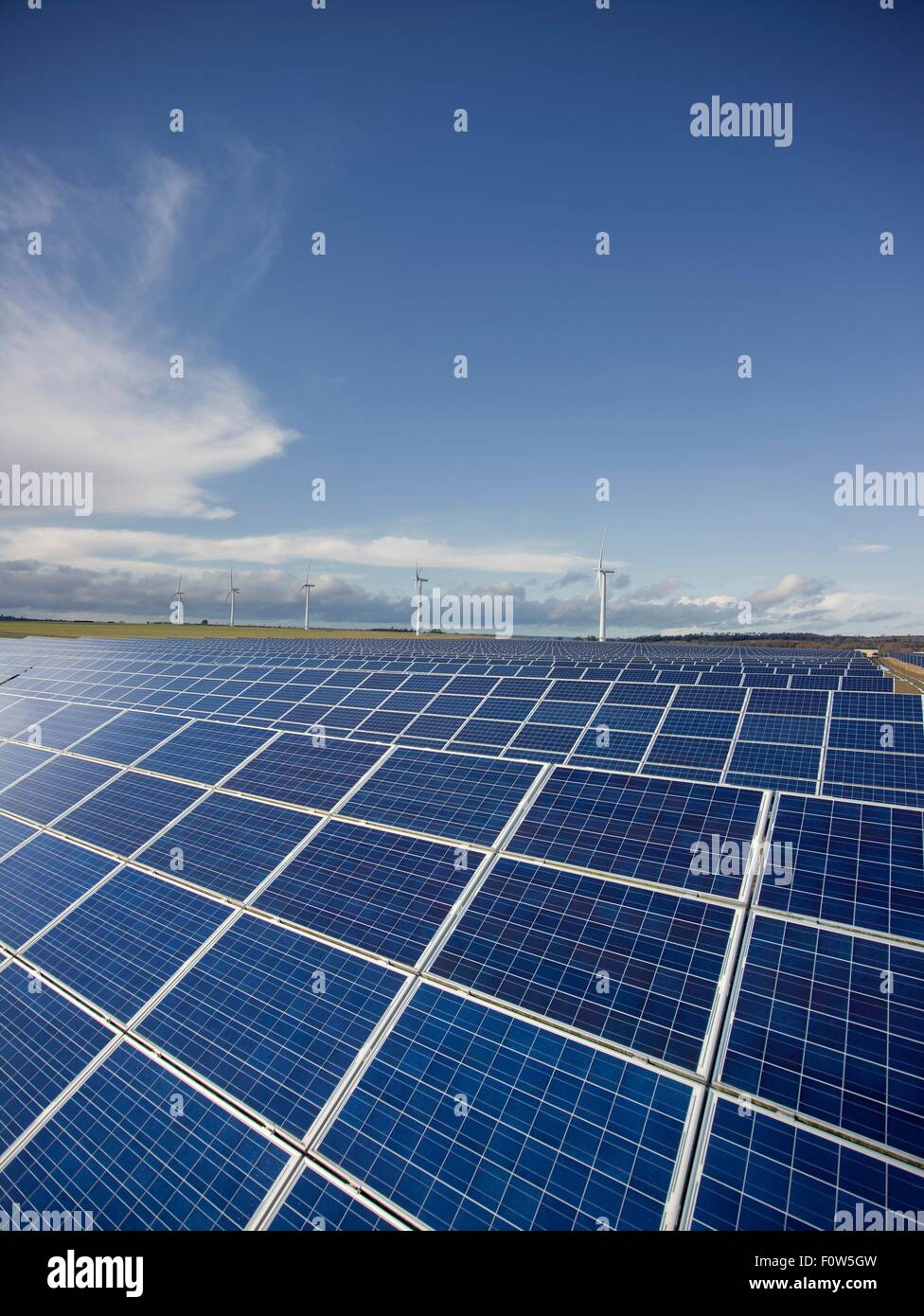 Ferme solaire, Champ de panneaux photovoltaïques Banque D'Images
