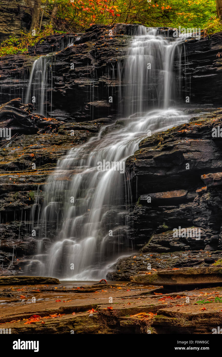 À Ricketts Glen Falls Shawnee State Park dans le Nord de l'Ohio pendant un beau matin d'automne. Banque D'Images