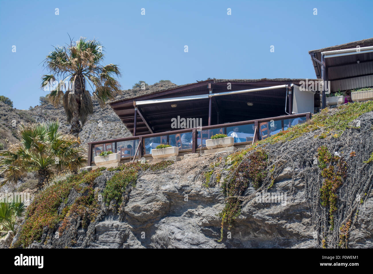 Vue de La Cala cliff top restaurant à La Manga Club Resort, Murcia, Espagne Banque D'Images