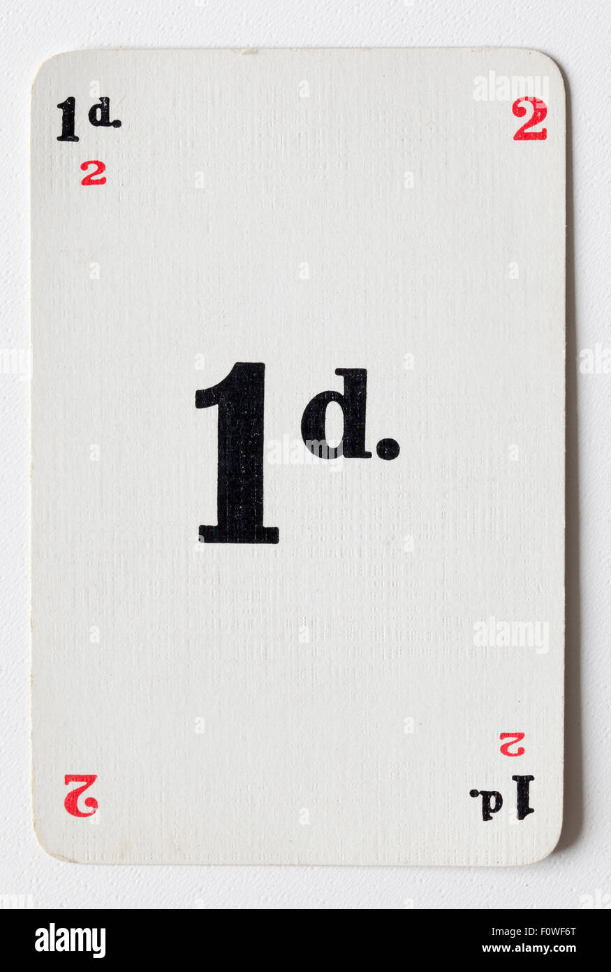 Une ancienne carte à jouer de pence résumer le jeu Banque D'Images