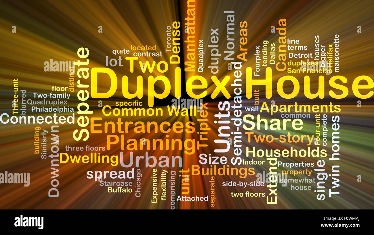 Concept d'arrière-plan de maison duplex wordcloud illustration lumière rougeoyante Banque D'Images