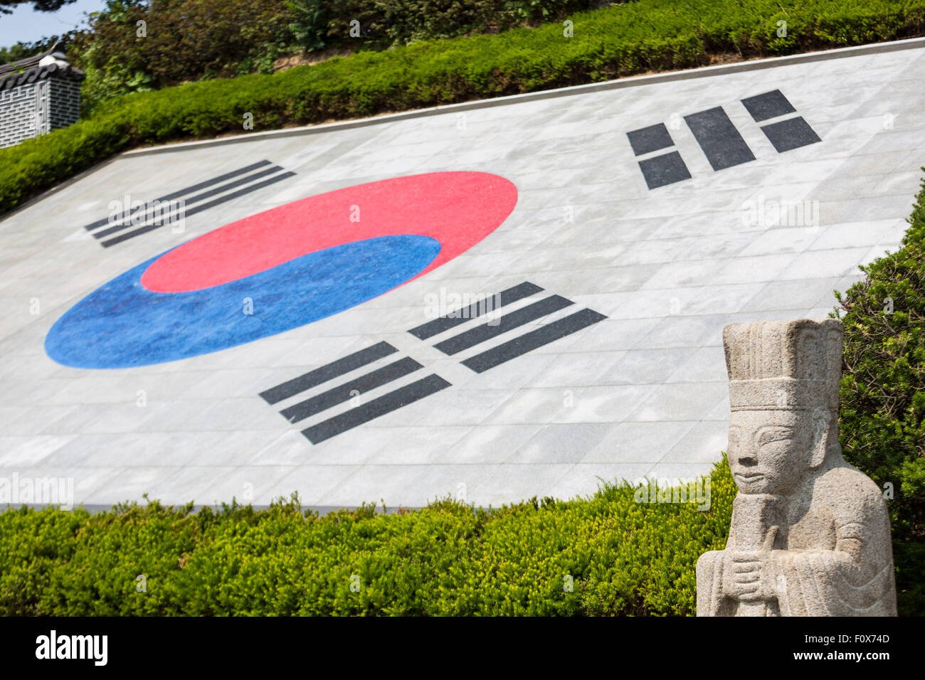 Drapeau coréen, le Cimetière National de Séoul. Banque D'Images