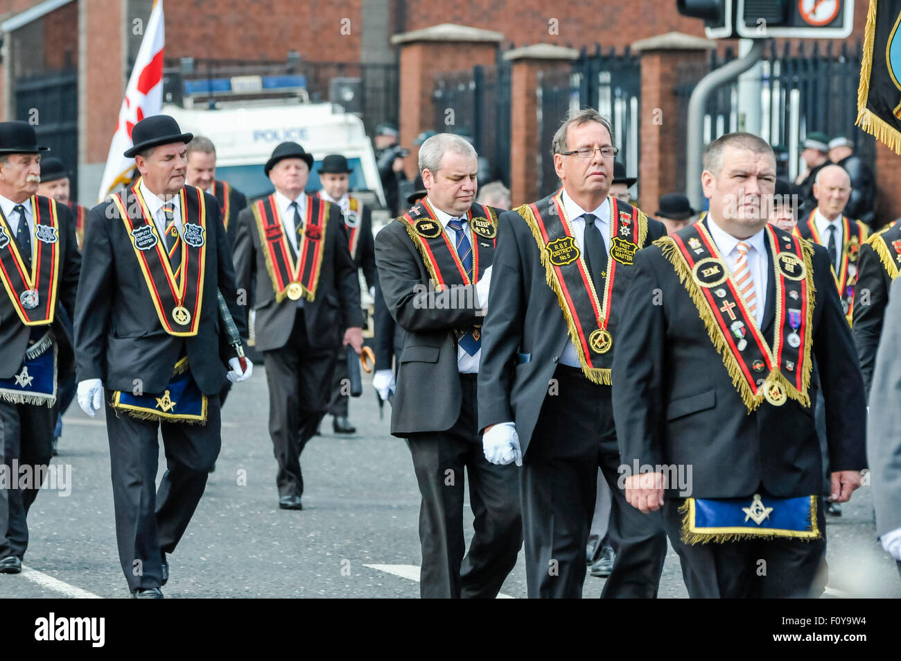 Belfast, Irlande du Nord. 23 août 2015 - Belfast District de la Gendarmerie royale Black Preceptory, l'un des fidèles arrêtés en Irlande du Nord, est titulaire d'un défilé. Crédit : Stephen Barnes/Alamy Live News Banque D'Images