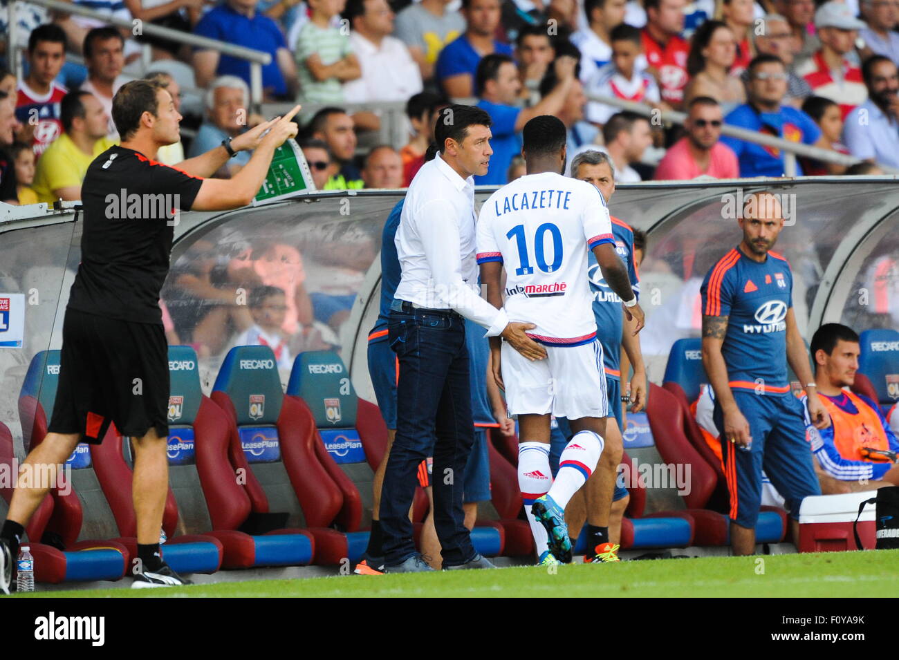 Alexandre LACAZETTE/Hubert Fournier - 22.08.2015 - Lyon/Rennes - 3eme journée de Ligue 1.Photo : Jean Paul Thomas/Icon Sport Banque D'Images