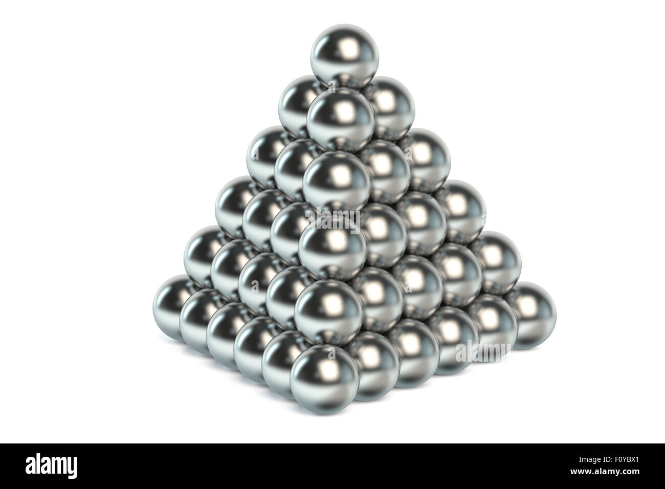 Pyramide de boules de métal isolé sur fond blanc Banque D'Images